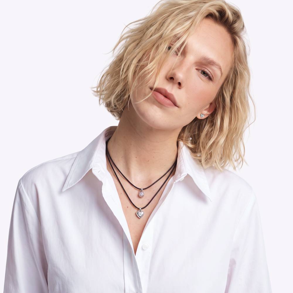 No. 1 Heart 0.25CT Diamond Necklace in Silver on an Adjustable Black Cord