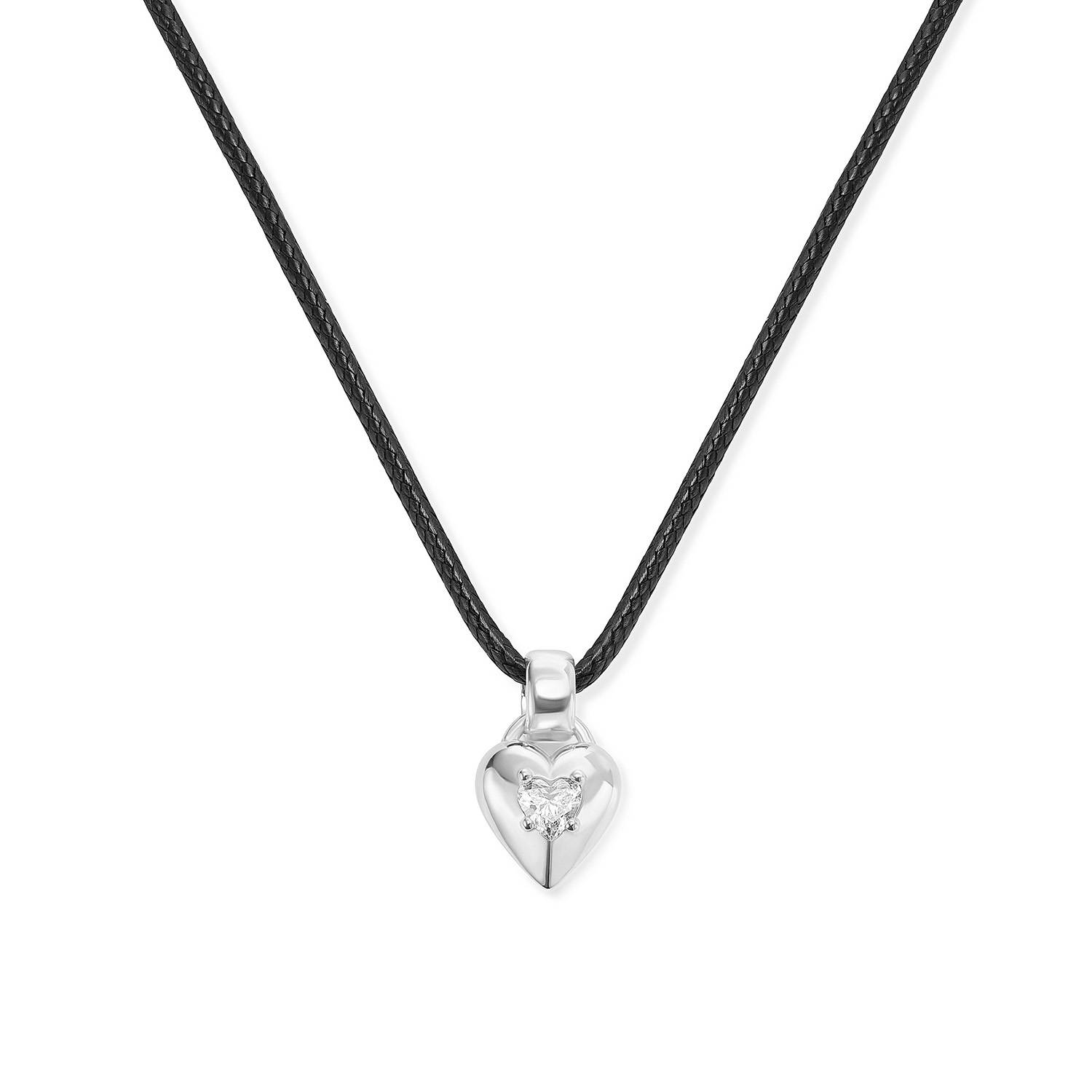 No. 1 Heart 0.25CT Diamond Necklace in Silver on an Adjustable Black Cord