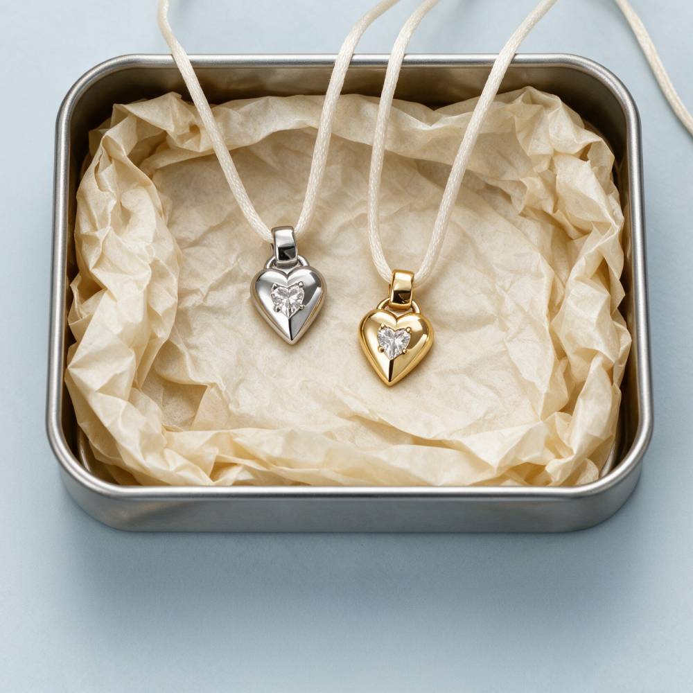 No. 1 Heart 0.25CT Diamond Necklace in Silver on an Adjustable Butter Yellow Cord-3 product photo