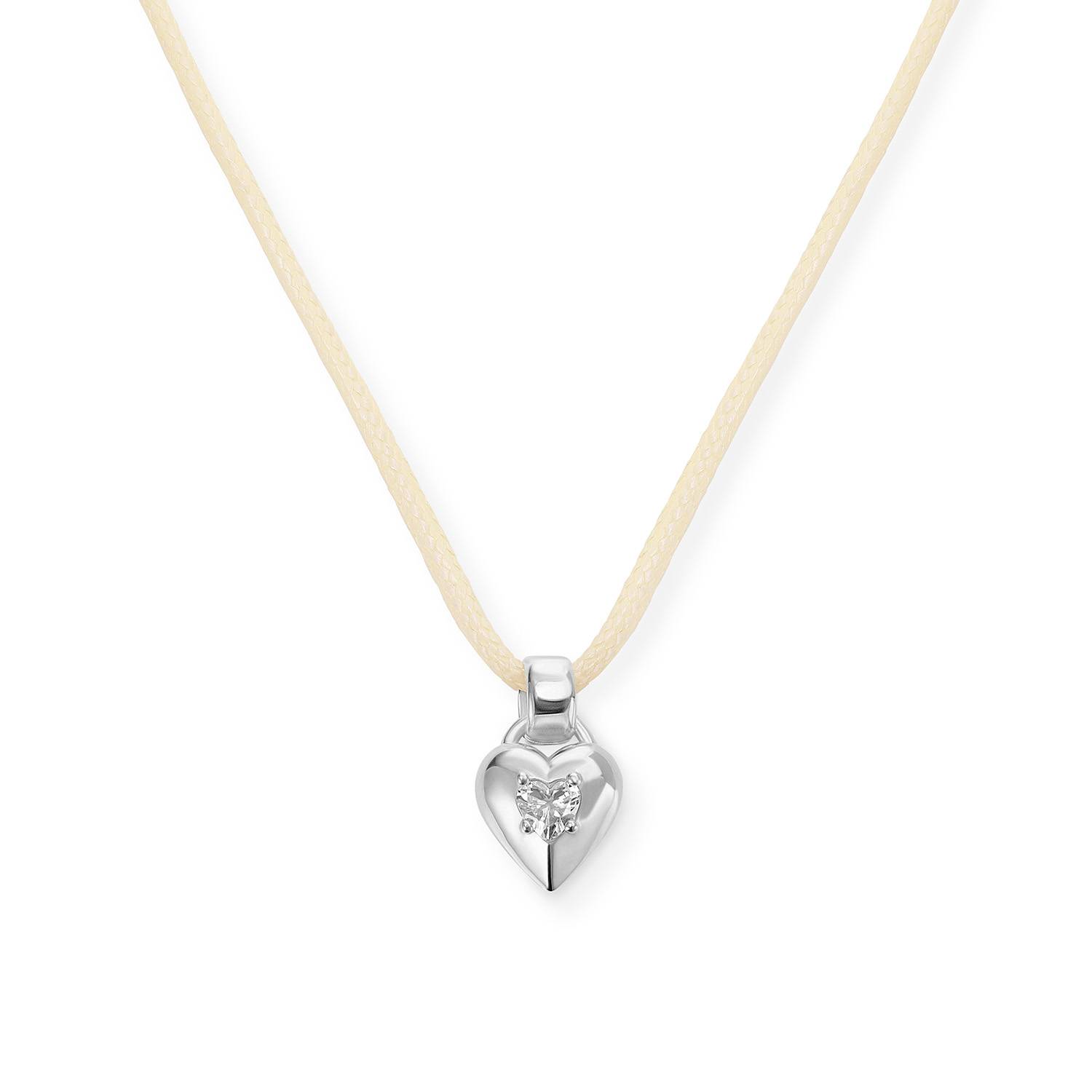 No. 1 Heart 0.25CT Diamond Necklace in Silver on an Adjustable Butter Yellow Cord