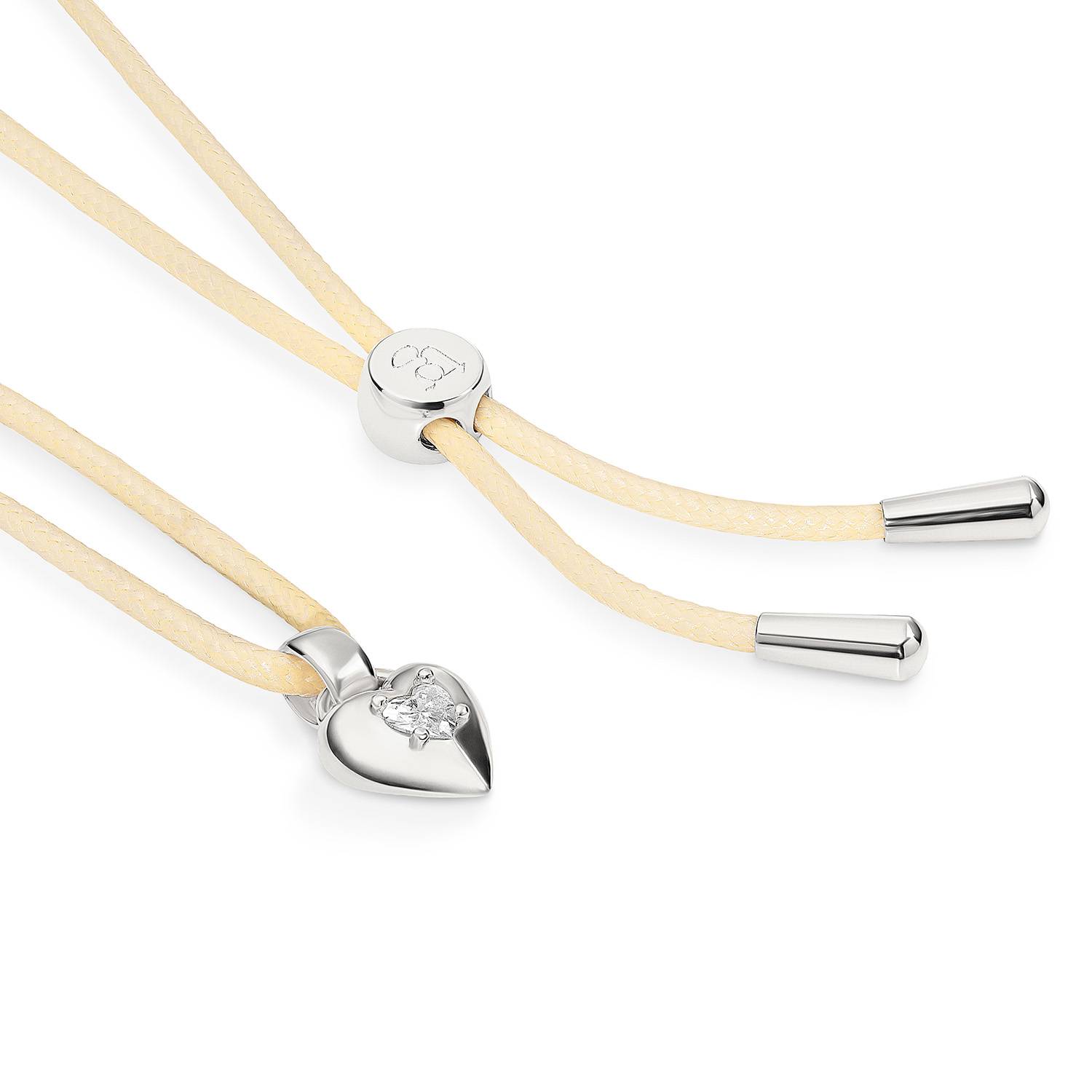 No. 1 Heart 0.25CT Diamond Necklace in Silver on an Adjustable Butter Yellow Cord-5 product photo