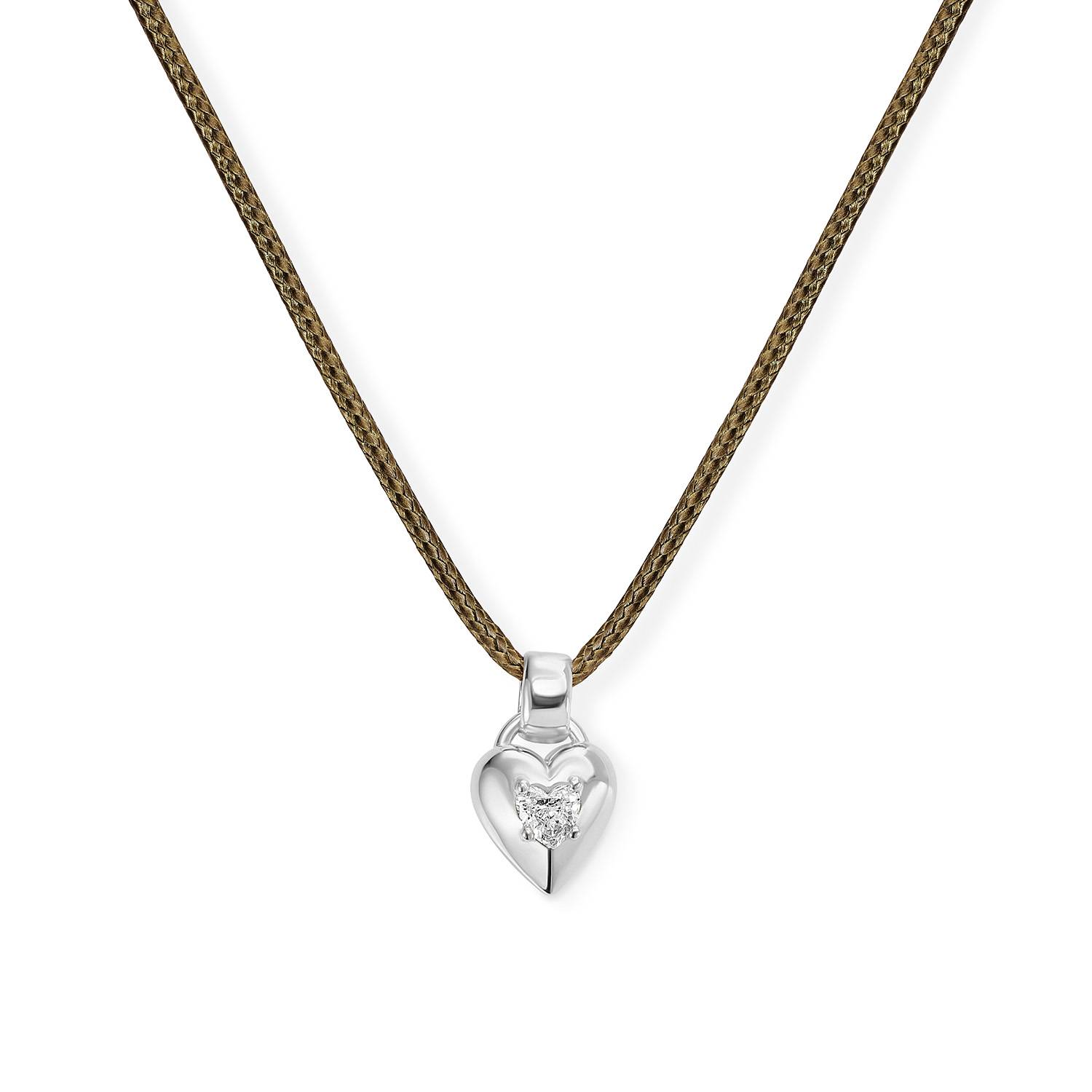 No. 1 Heart 0.25CT Diamond Necklace in Silver on an Adjustable Olive Green Cord-4 product photo
