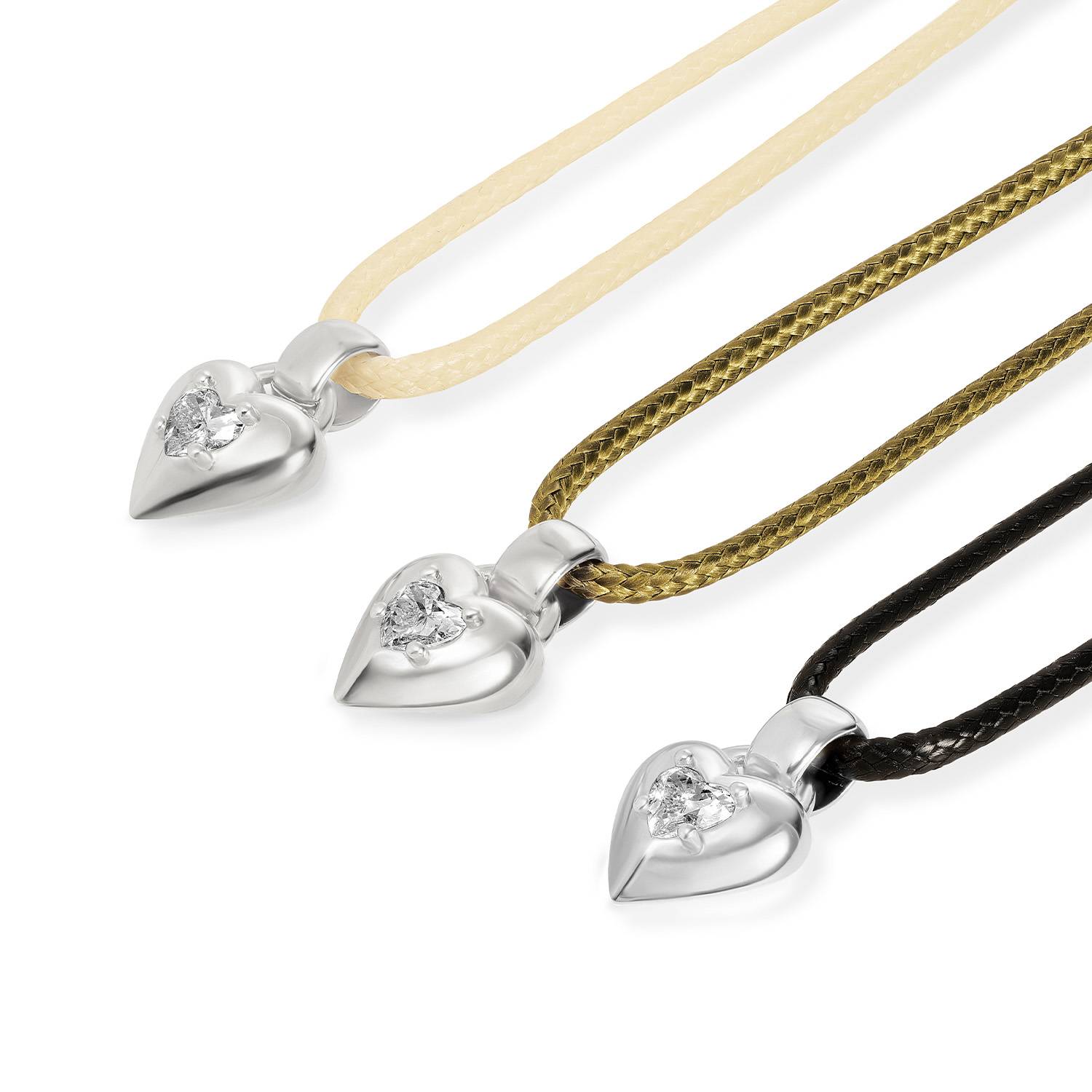 No. 1 Heart 0.25CT Diamond Necklace in Silver on an Adjustable Olive Green Cord-6 product photo