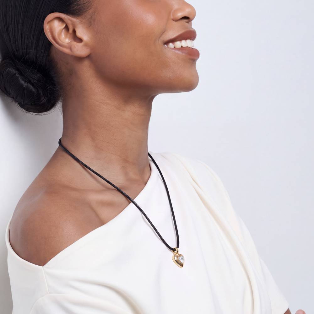 No. 1 Heart 1.0CT Diamond Necklace in Gold on an Adjustable Black Cord-2 product photo