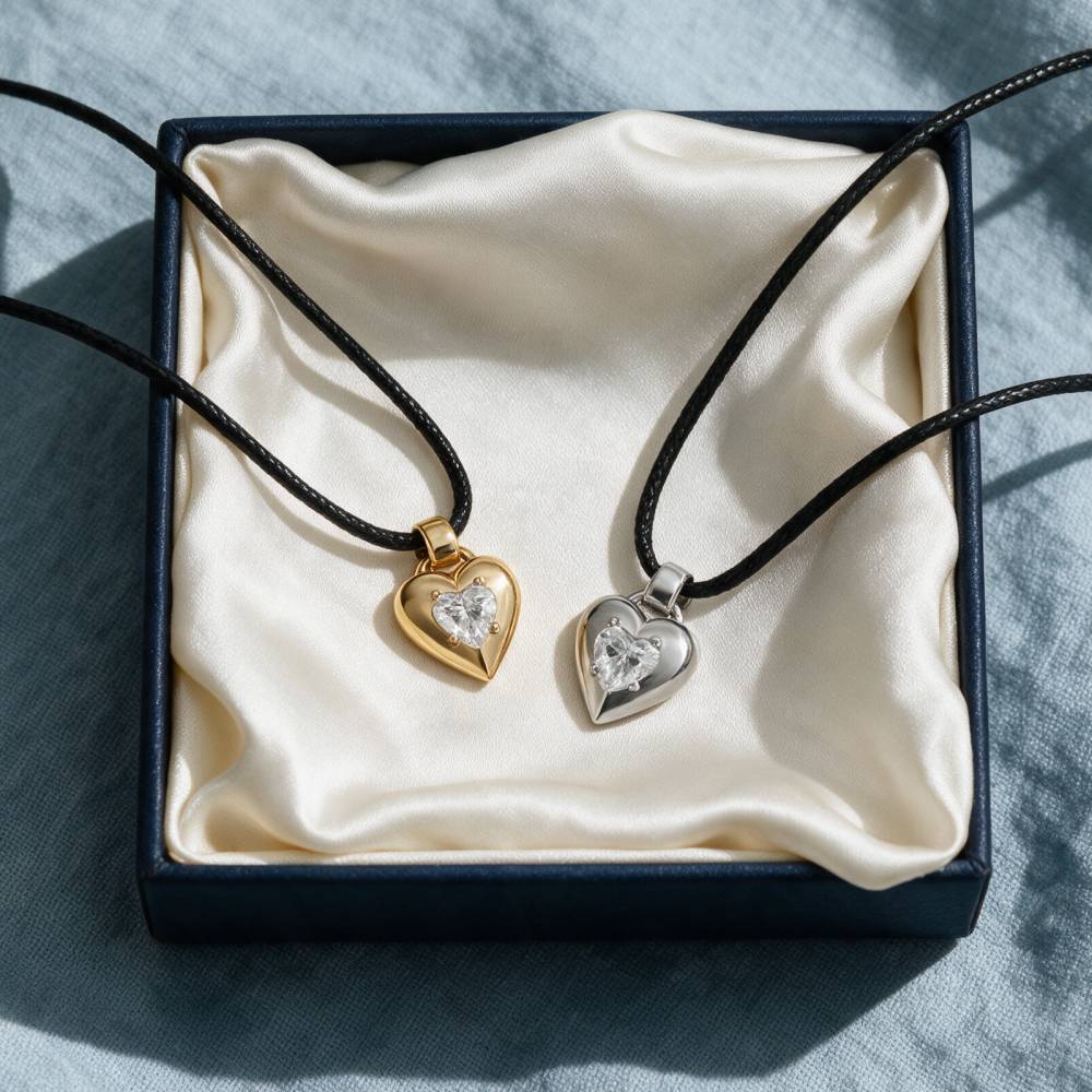 No. 1 Heart 1.0CT Diamond Necklace in Gold on an Adjustable Black Cord-3 product photo