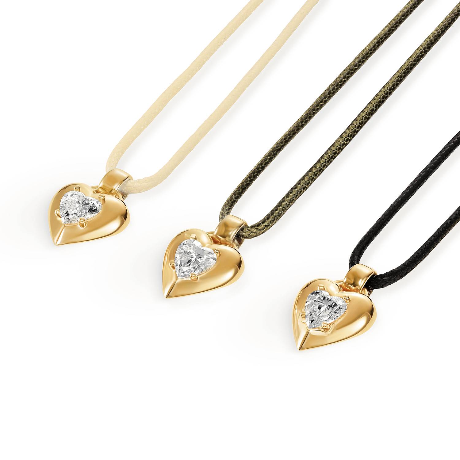 No. 1 Heart 1.0CT Diamond Necklace in Gold on an Adjustable Black Cord-6 product photo