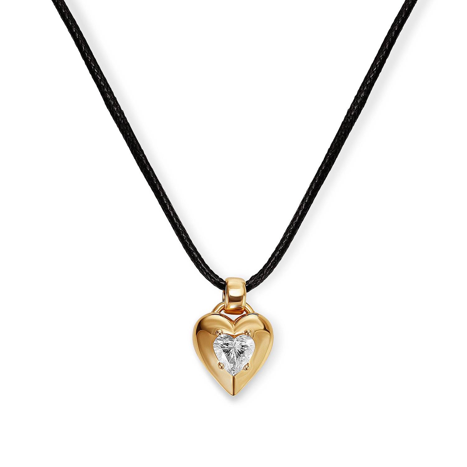 No. 1 Heart 1.0CT Diamond Necklace in Gold on an Adjustable Black Cord-4 product photo