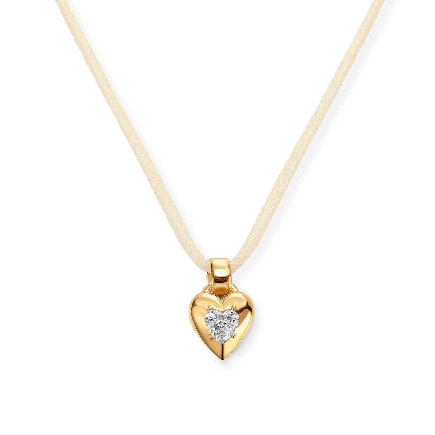 No. 1 Heart 1.0CT Diamond Necklace in Gold on an Adjustable Butter Yellow Cord-4 product photo