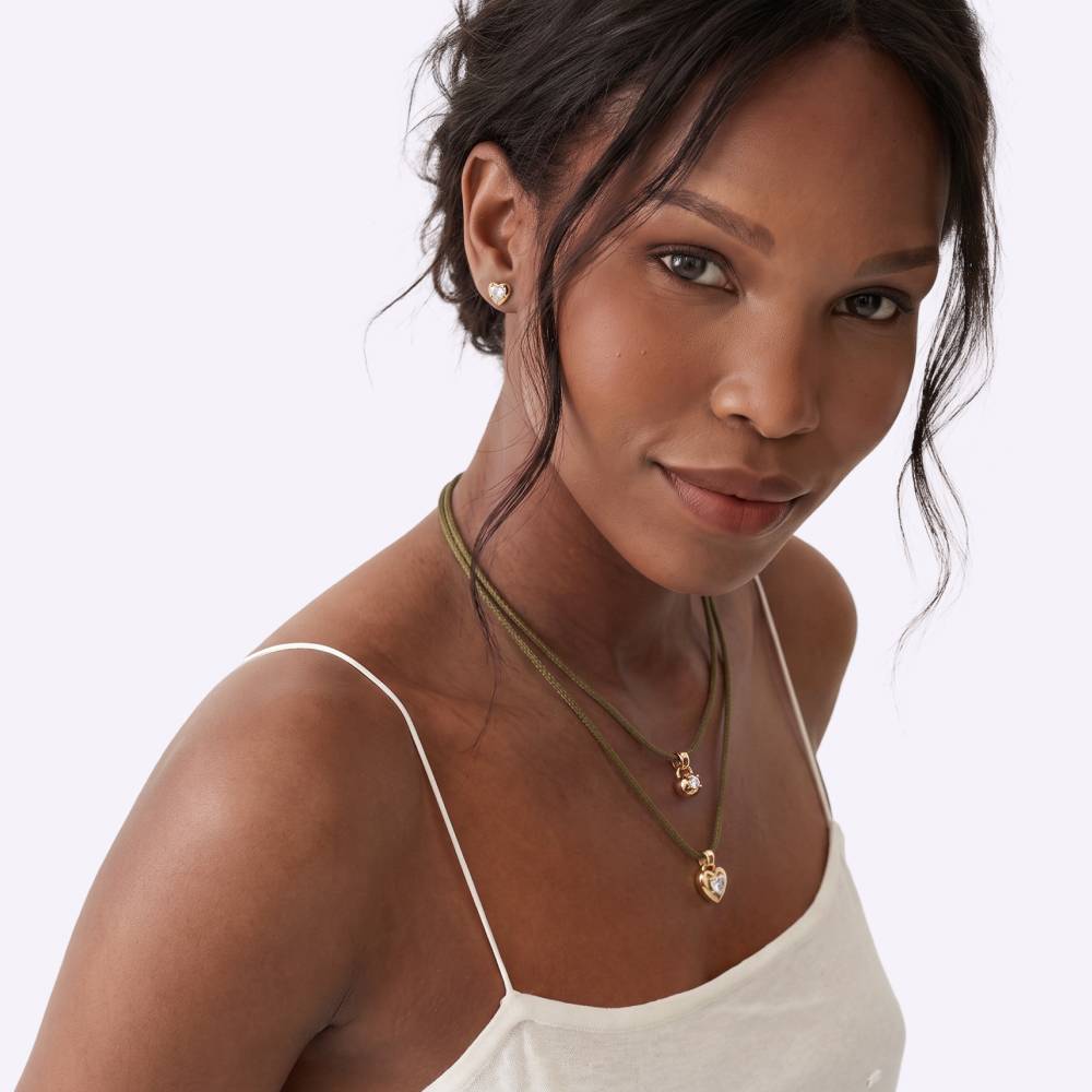 No. 1 Heart 1.0CT Diamond Necklace in Gold on an Adjustable Olive Green Cord-1 product photo