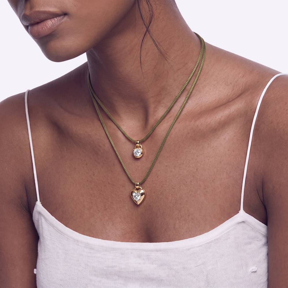 No. 1 Heart 1.0CT Diamond Necklace in Gold on an Adjustable Olive Green Cord-2 product photo