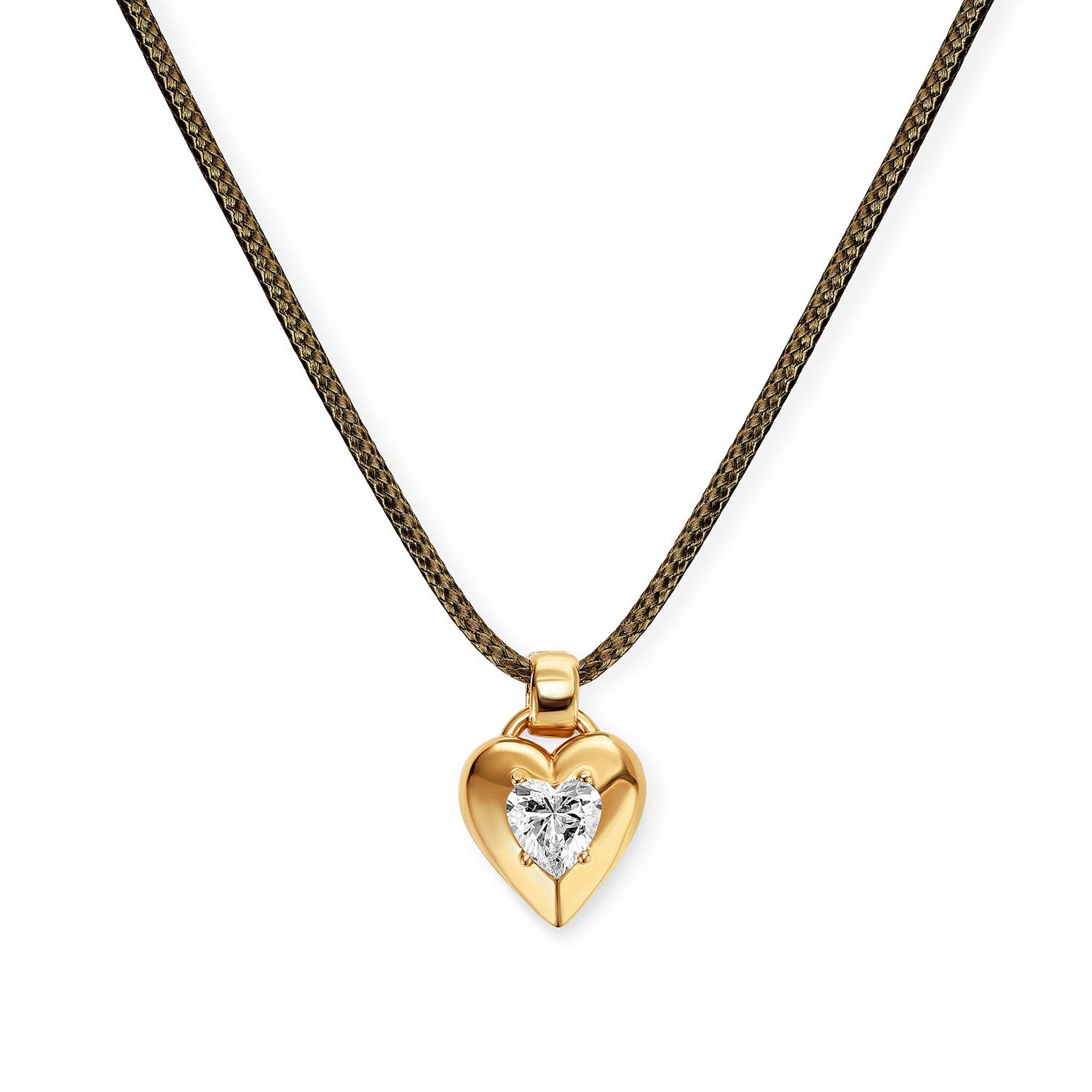 No. 1 Heart 1.0CT Diamond Necklace in Gold on an Adjustable Olive Green Cord