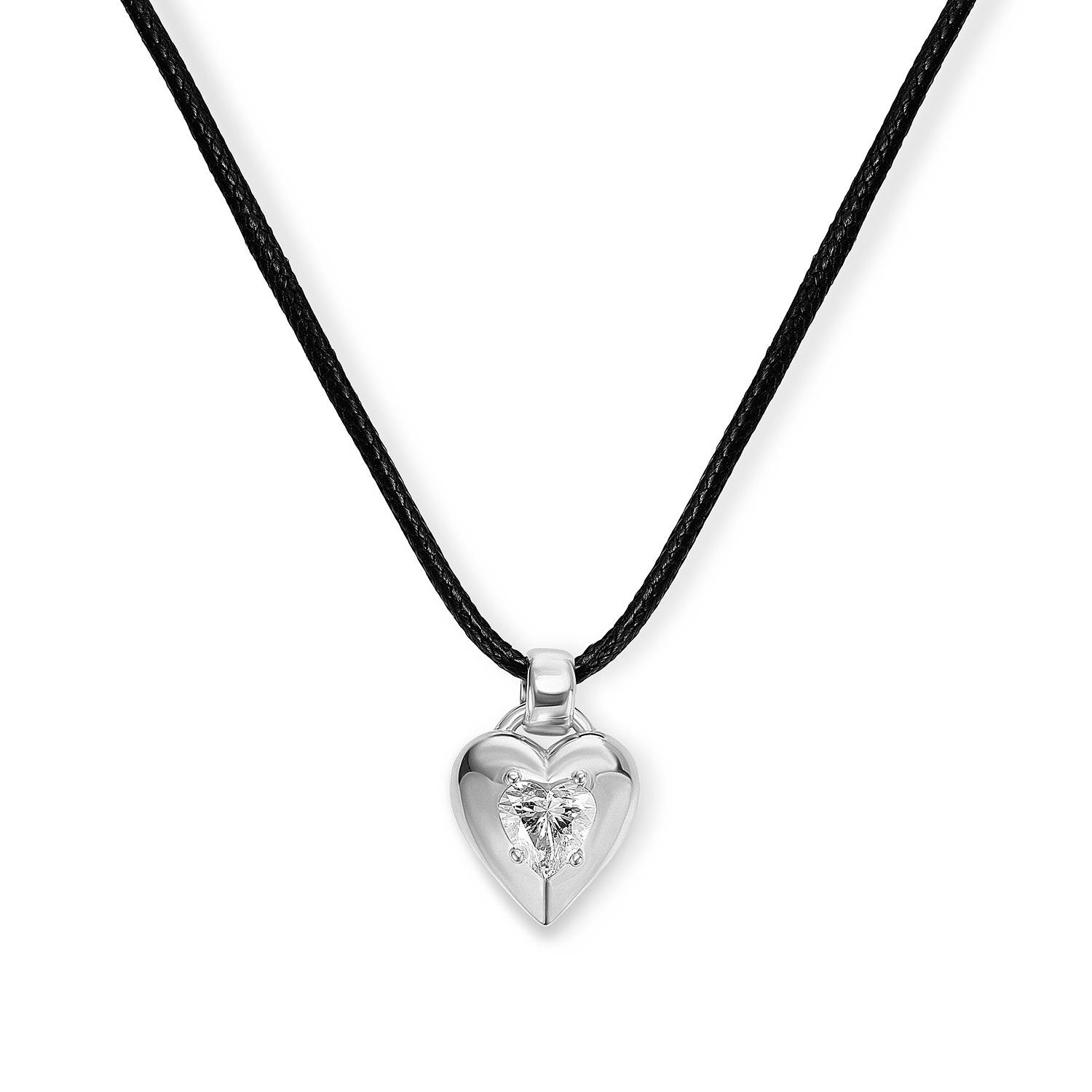 No. 1 Heart 1.0CT Diamond Necklace in Silver on an Adjustable Black Cord-4 product photo