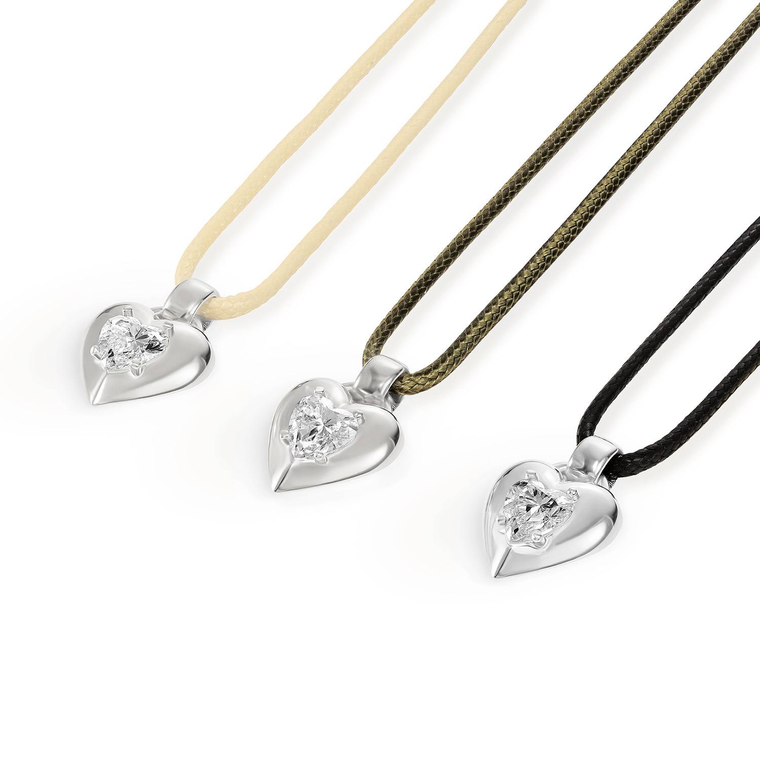 No. 1 Heart 1.0CT Diamond Necklace in Silver on an Adjustable Black Cord-6 product photo