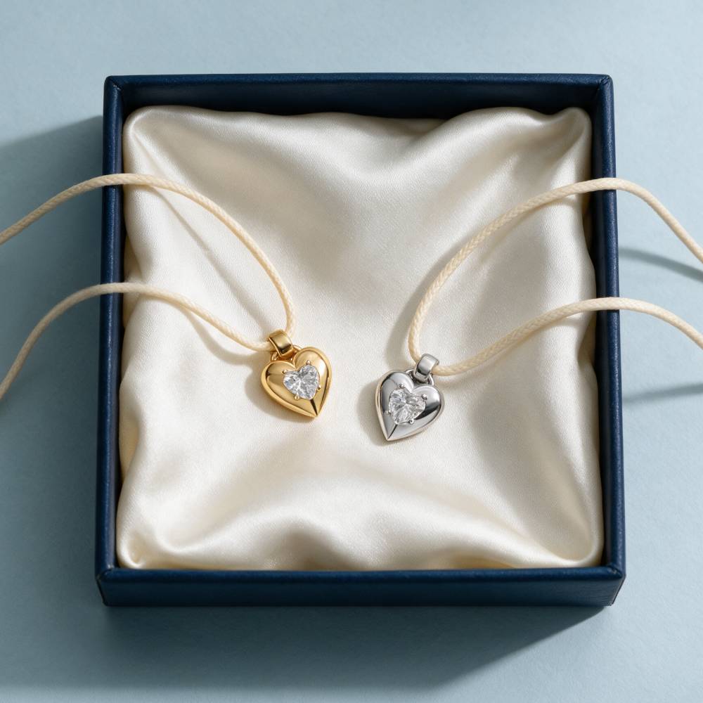 No. 1 Heart 1.0CT Diamond Necklace in Silver on an Adjustable Butter Yellow Cord-3 product photo
