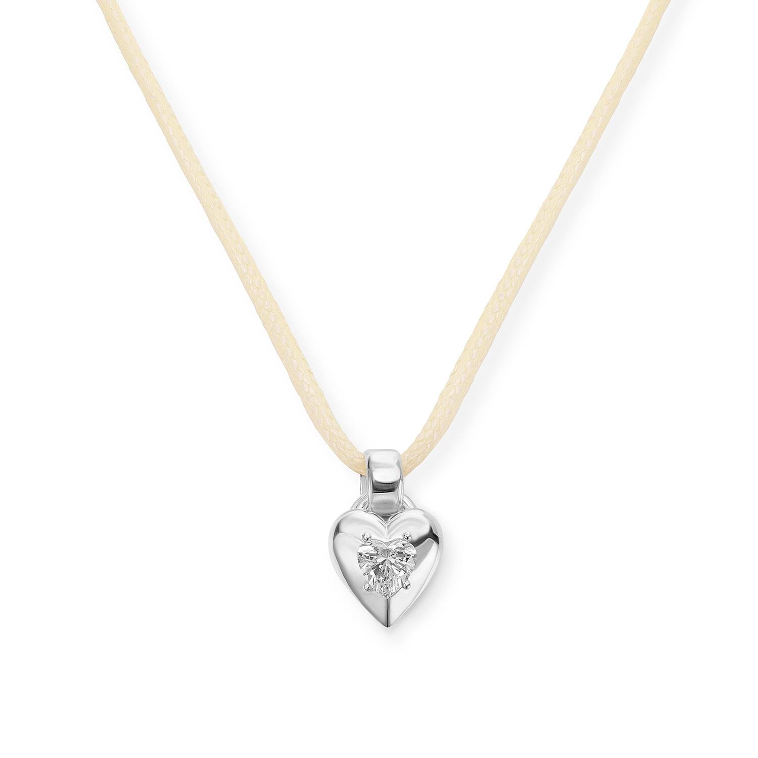 No. 1 Heart 1.0CT Diamond Necklace in Silver on an Adjustable Butter Yellow Cord-4 product photo