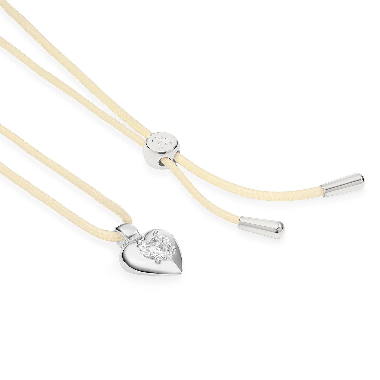 No. 1 Heart 1.0CT Diamond Necklace in Silver on an Adjustable Butter Yellow Cord-5 product photo