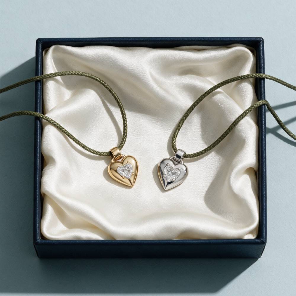 No. 1 Heart 1.0CT Diamond Necklace in Silver on an Adjustable Olive Green Cord-3 product photo