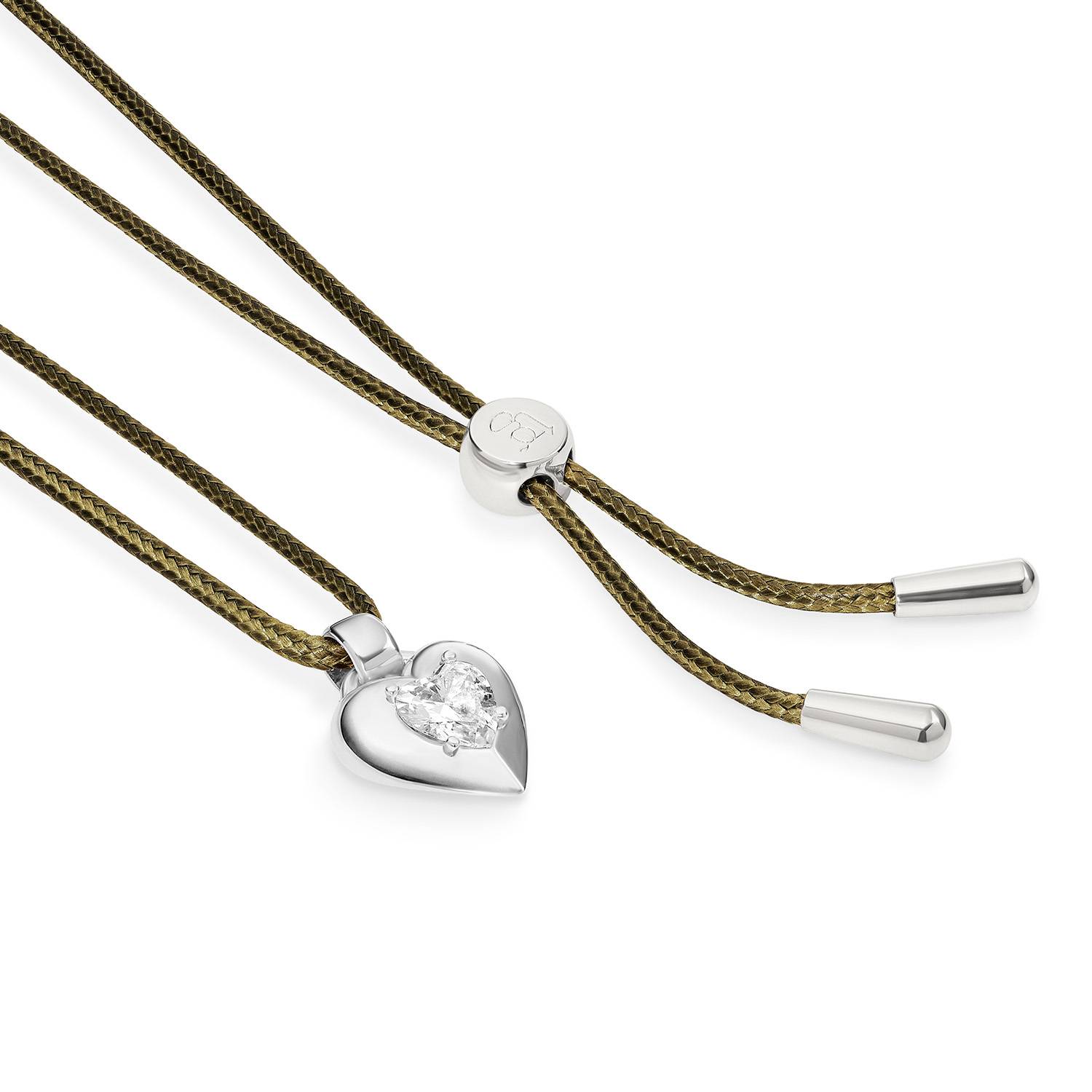 No. 1 Heart 1.0CT Diamond Necklace in Silver on an Adjustable Olive Green Cord-5 product photo