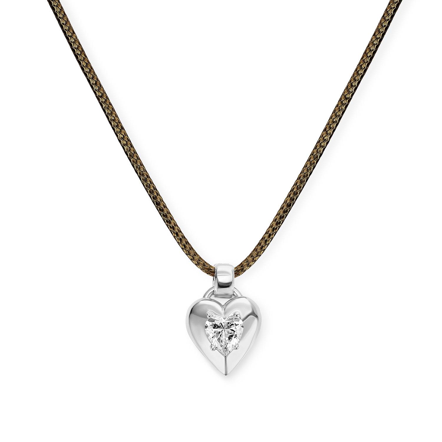 No. 1 Heart 1.0CT Diamond Necklace in Silver on an Adjustable Olive Green Cord-4 product photo