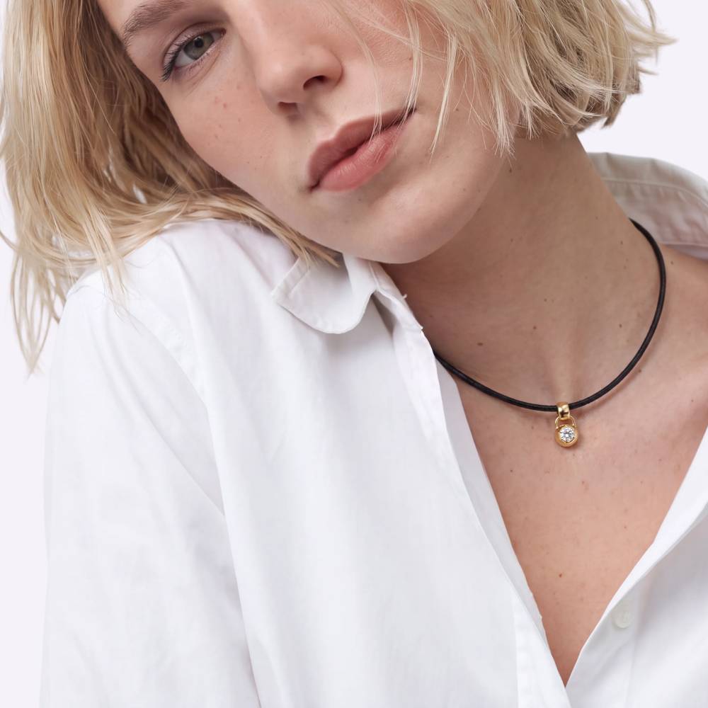 No. 2 Round 0.25CT Diamond Necklace in Gold on an Adjustable Black Cord-1 product photo