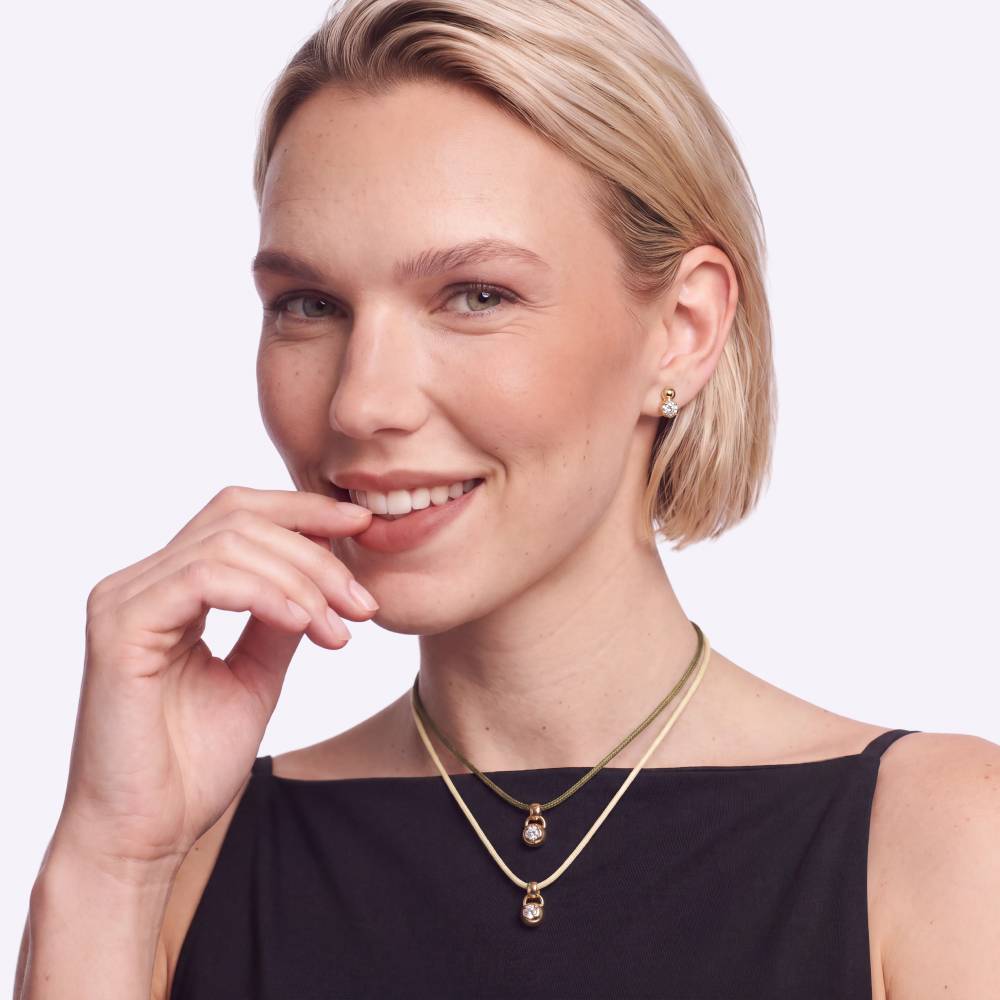 No. 2 Round 0.25CT Diamond Necklace in Gold on an Adjustable Olive Green Cord-1 product photo