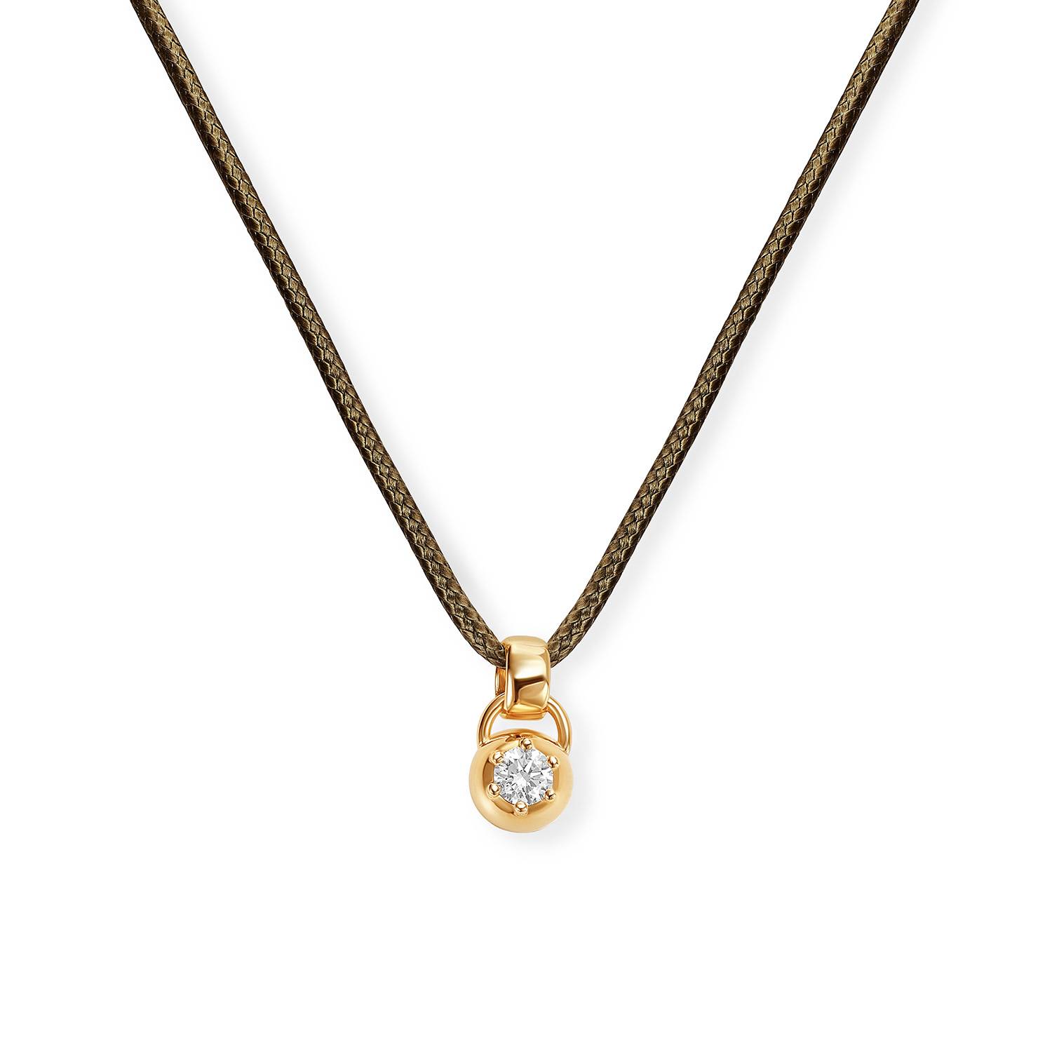 No. 2 Round 0.25CT Diamond Necklace in Gold on an Adjustable Olive Green Cord-4 product photo