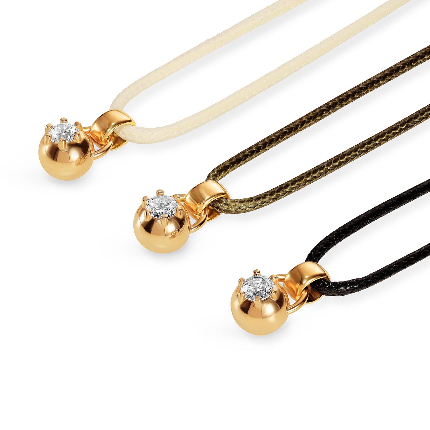 No. 2 Round 0.25CT Diamond Necklace in Gold on an Adjustable Olive Green Cord-6 product photo