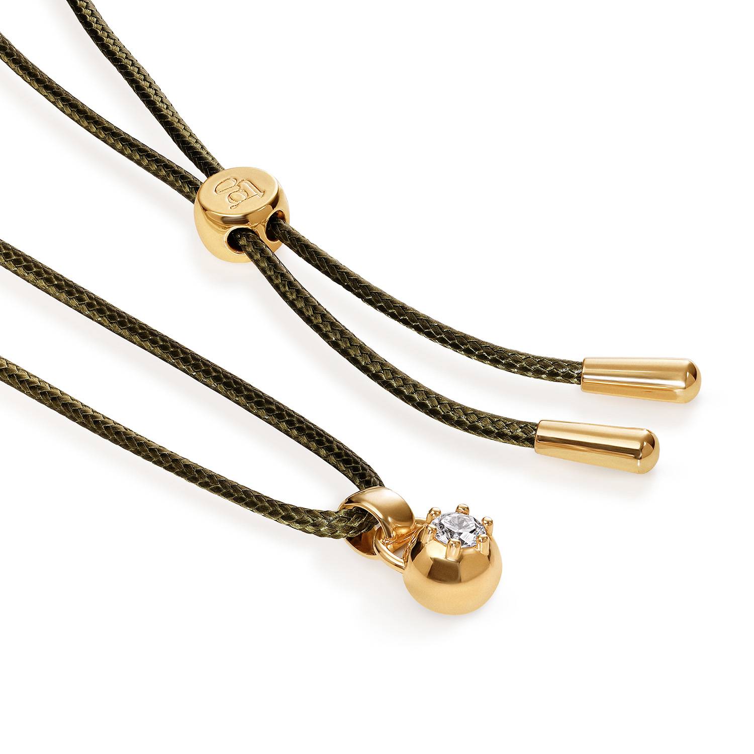 No. 2 Round 0.25CT Diamond Necklace in Gold on an Adjustable Olive Green Cord-5 product photo