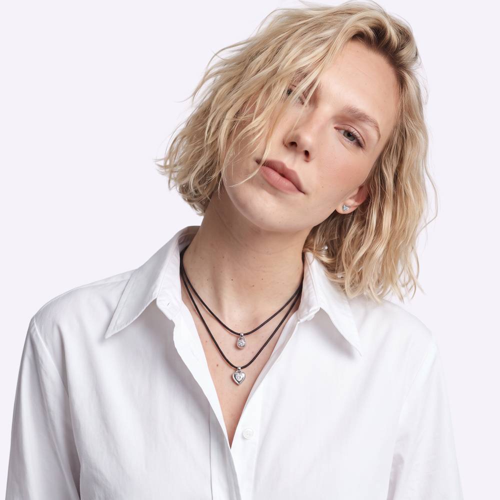 No. 2 Round 0.25CT Diamond Necklace in Silver on an Adjustable Black Cord
