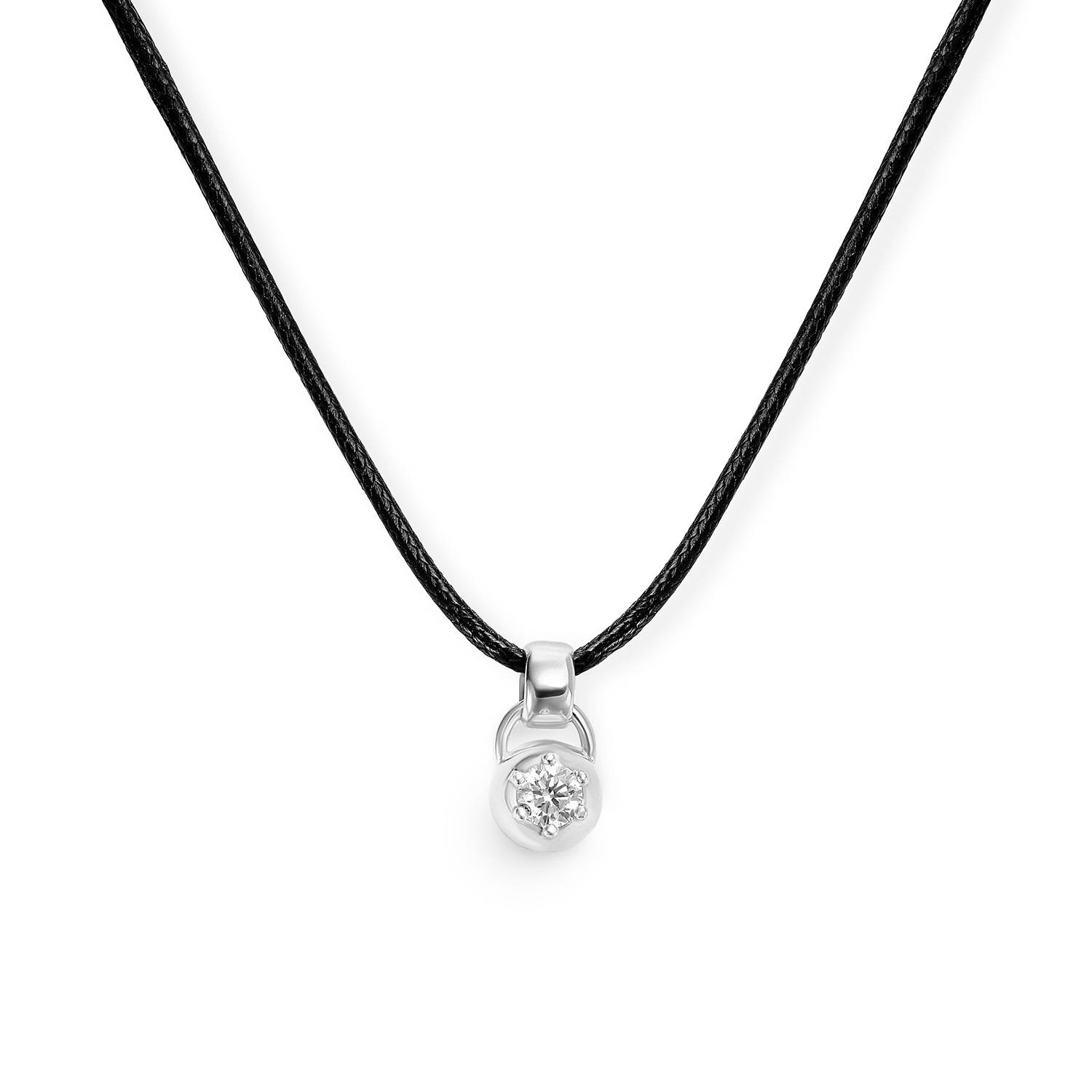 No. 2 Round 0.25CT Diamond Necklace in Silver on an Adjustable Black Cord