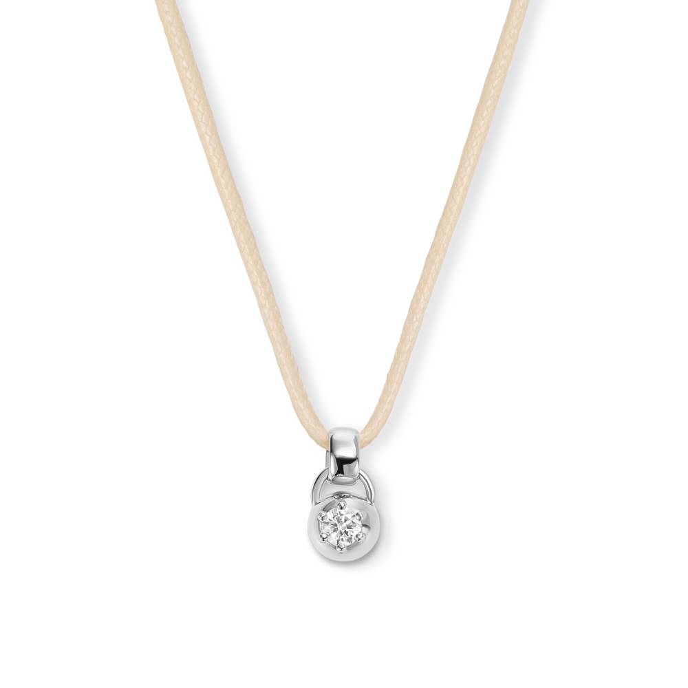 No. 2 Round 0.25CT Diamond Necklace in Silver on an Adjustable Butter Yellow Cord-1 product photo