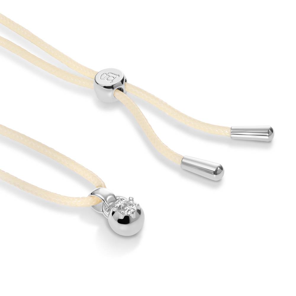 No. 2 Round 0.25CT Diamond Necklace in Silver on an Adjustable Butter Yellow Cord-4 product photo
