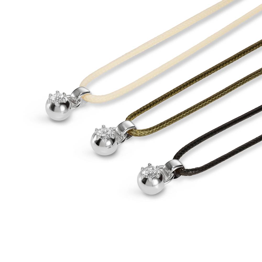 No. 2 Round 0.25CT Diamond Necklace in Silver on an Adjustable Butter Yellow Cord-6 product photo