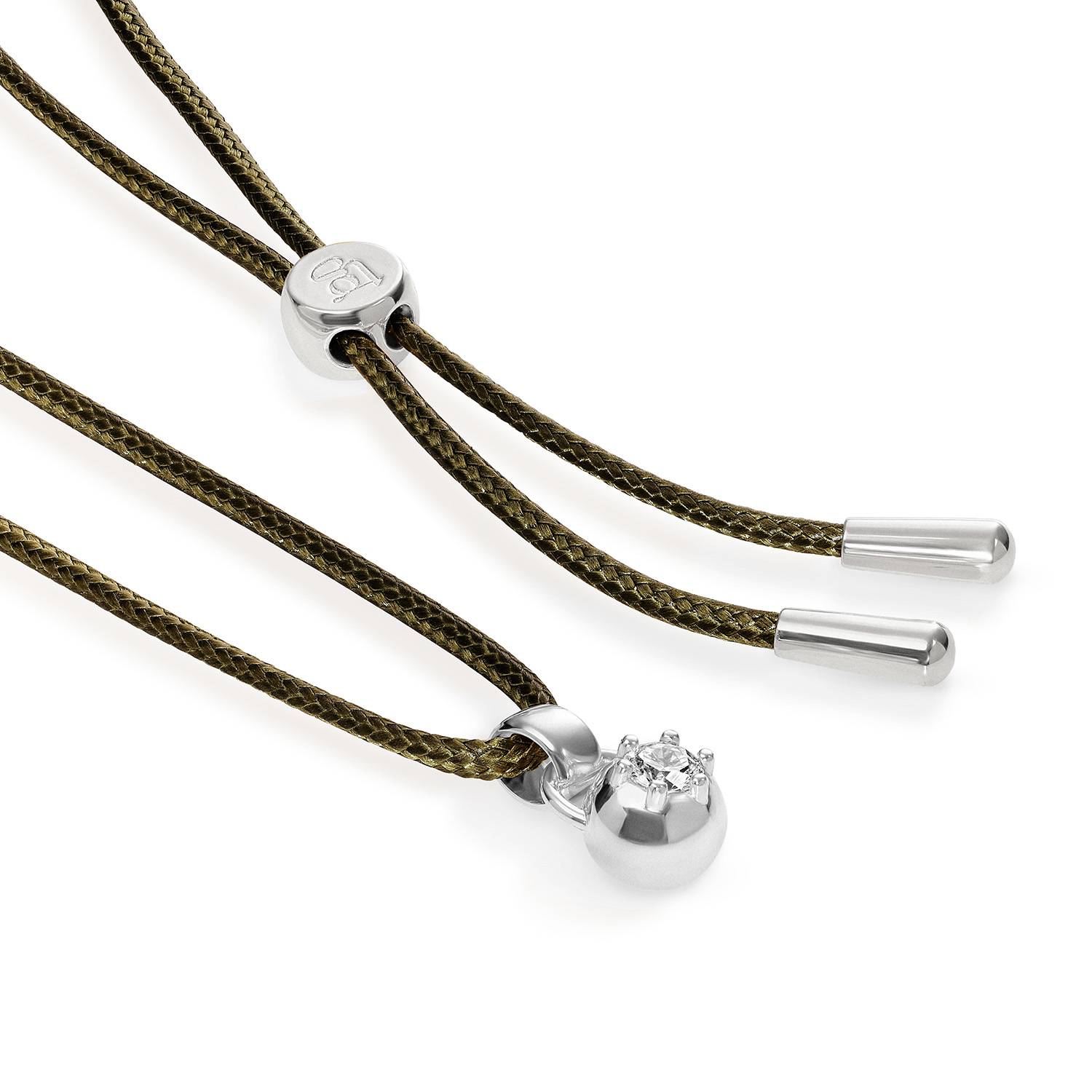 No. 2 Round 0.25CT Diamond Necklace in Silver on an Adjustable Olive Green Cord-5 product photo