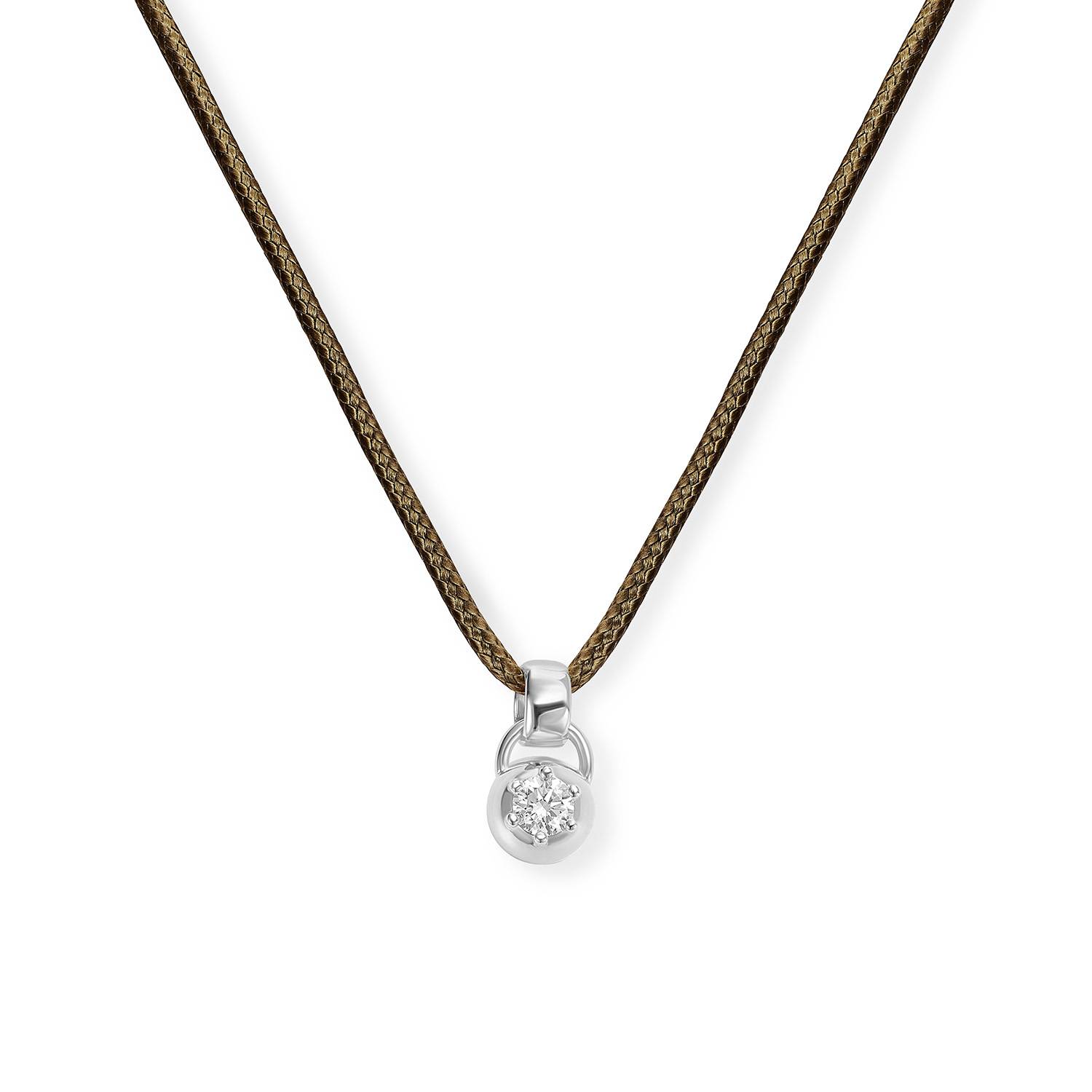 No. 2 Round 0.25CT Diamond Necklace in Silver on an Adjustable Olive Green Cord-4 product photo