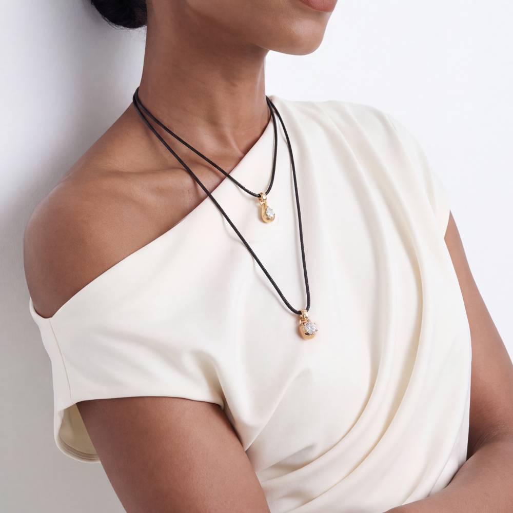 No. 2 Round 1.0CT Diamond Necklace in Gold on an Adjustable Black Cord-3 product photo