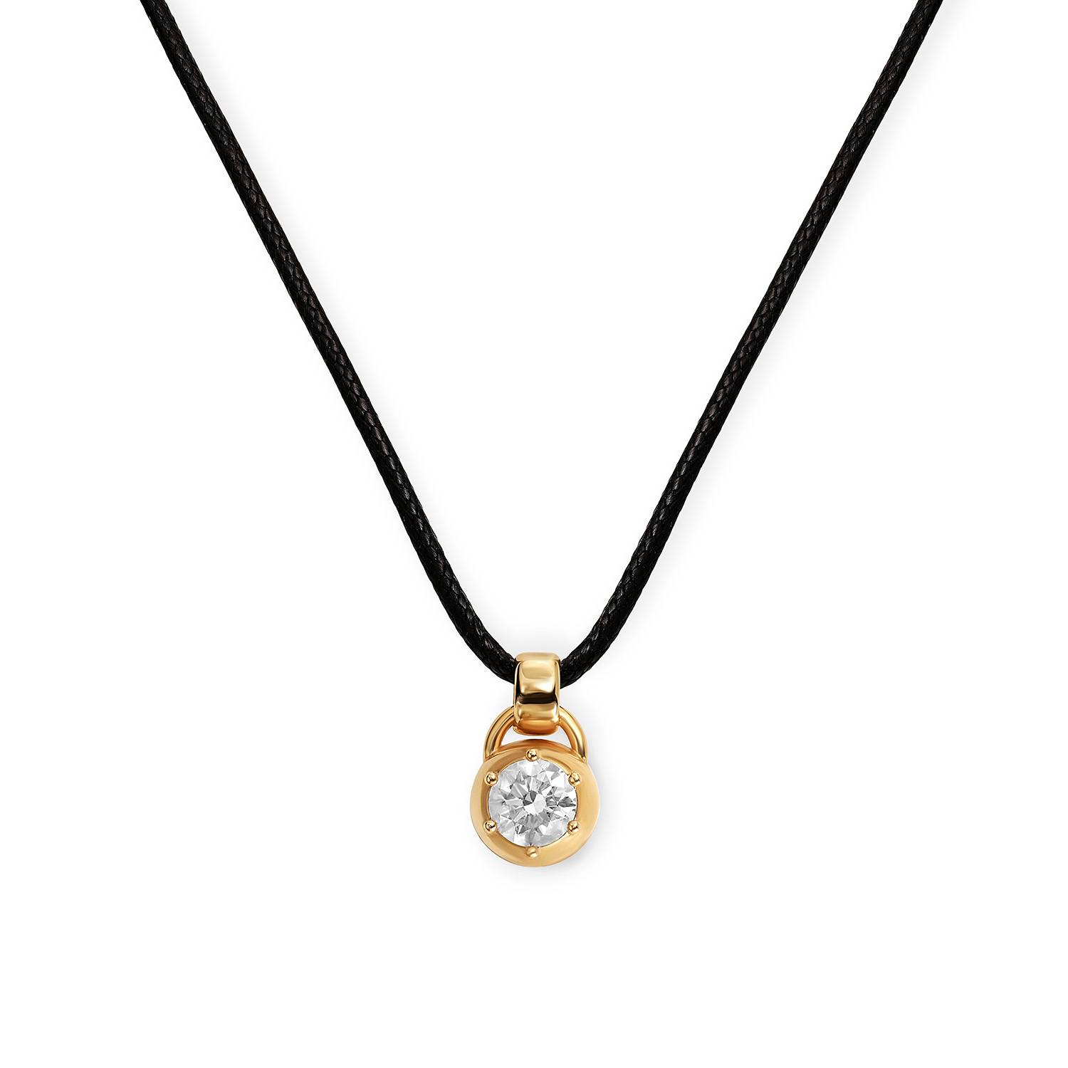 No. 2 Round 1.0CT Diamond Necklace in Gold on an Adjustable Black Cord-4 product photo