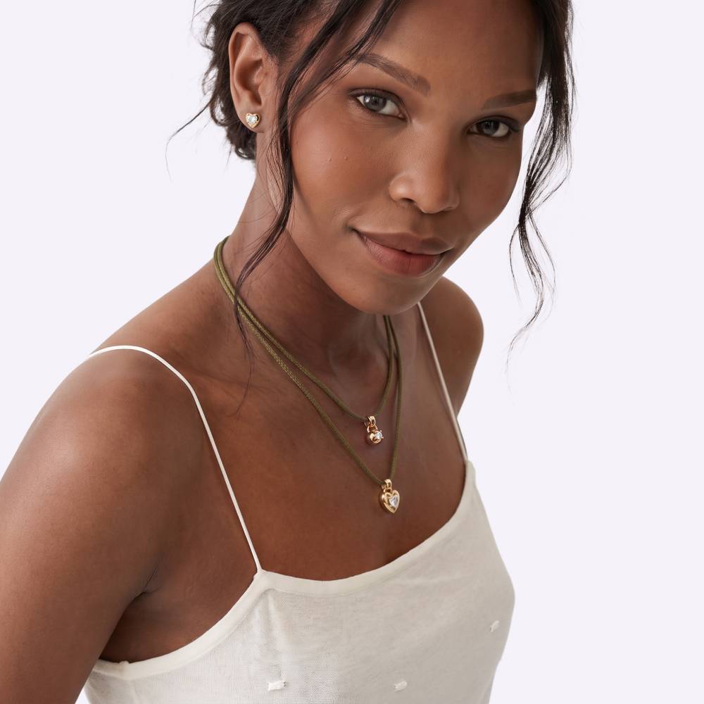 No. 2 Round 1.0CT Diamond Necklace in Gold on an Adjustable Olive Green Cord