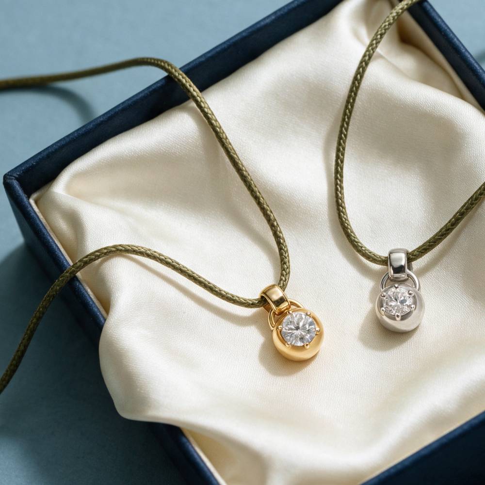 No. 2 Round 1.0CT Diamond Necklace in Gold on an Adjustable Olive Green Cord-3 product photo