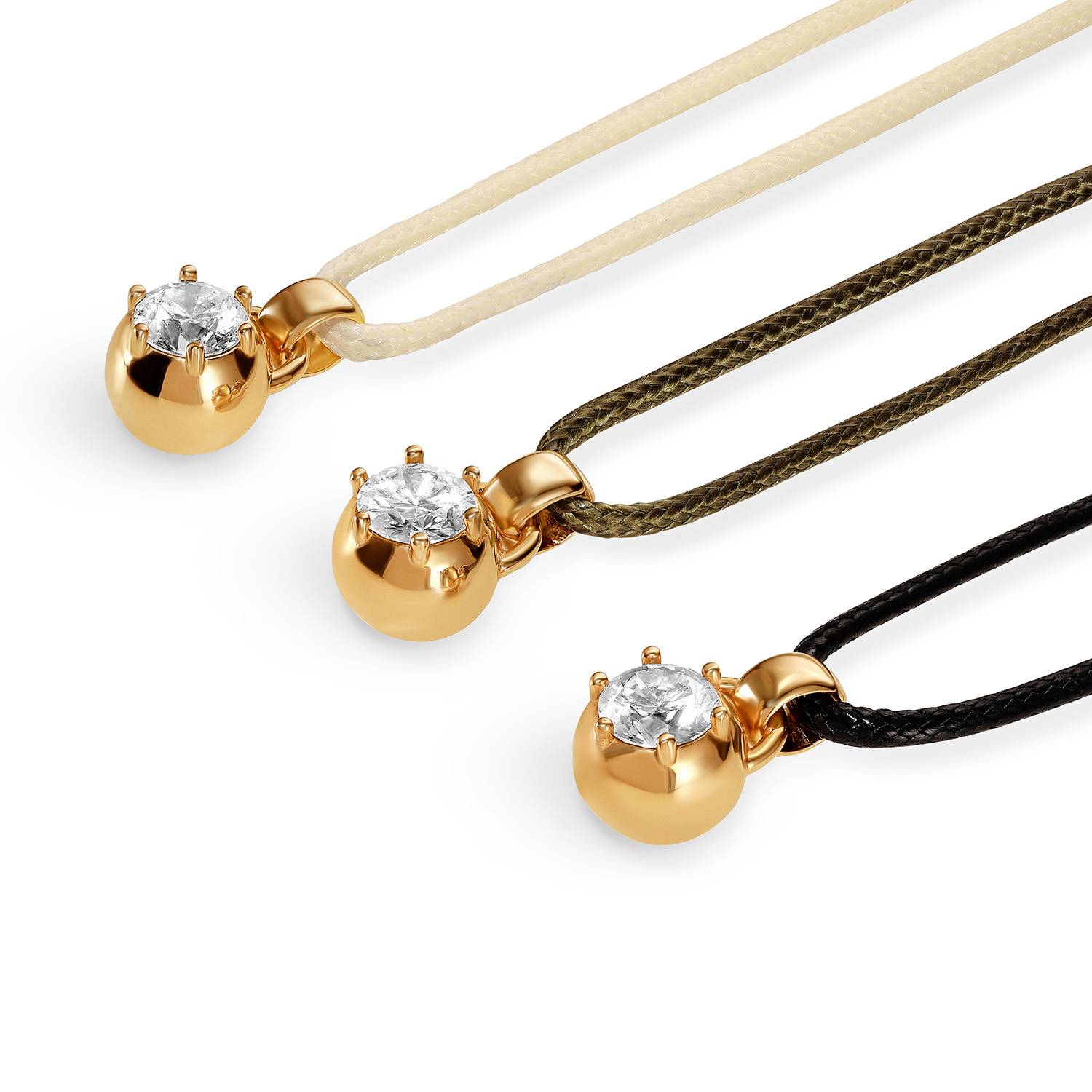 No. 2 Round 1.0CT Diamond Necklace in Gold on an Adjustable Olive Green Cord-6 product photo