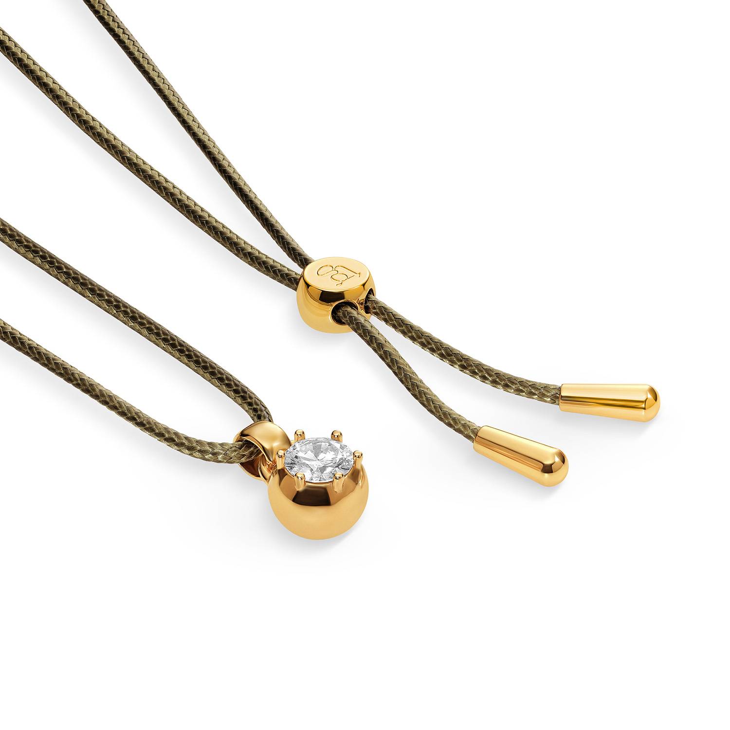 No. 2 Round 1.0CT Diamond Necklace in Gold on an Adjustable Olive Green Cord-5 product photo