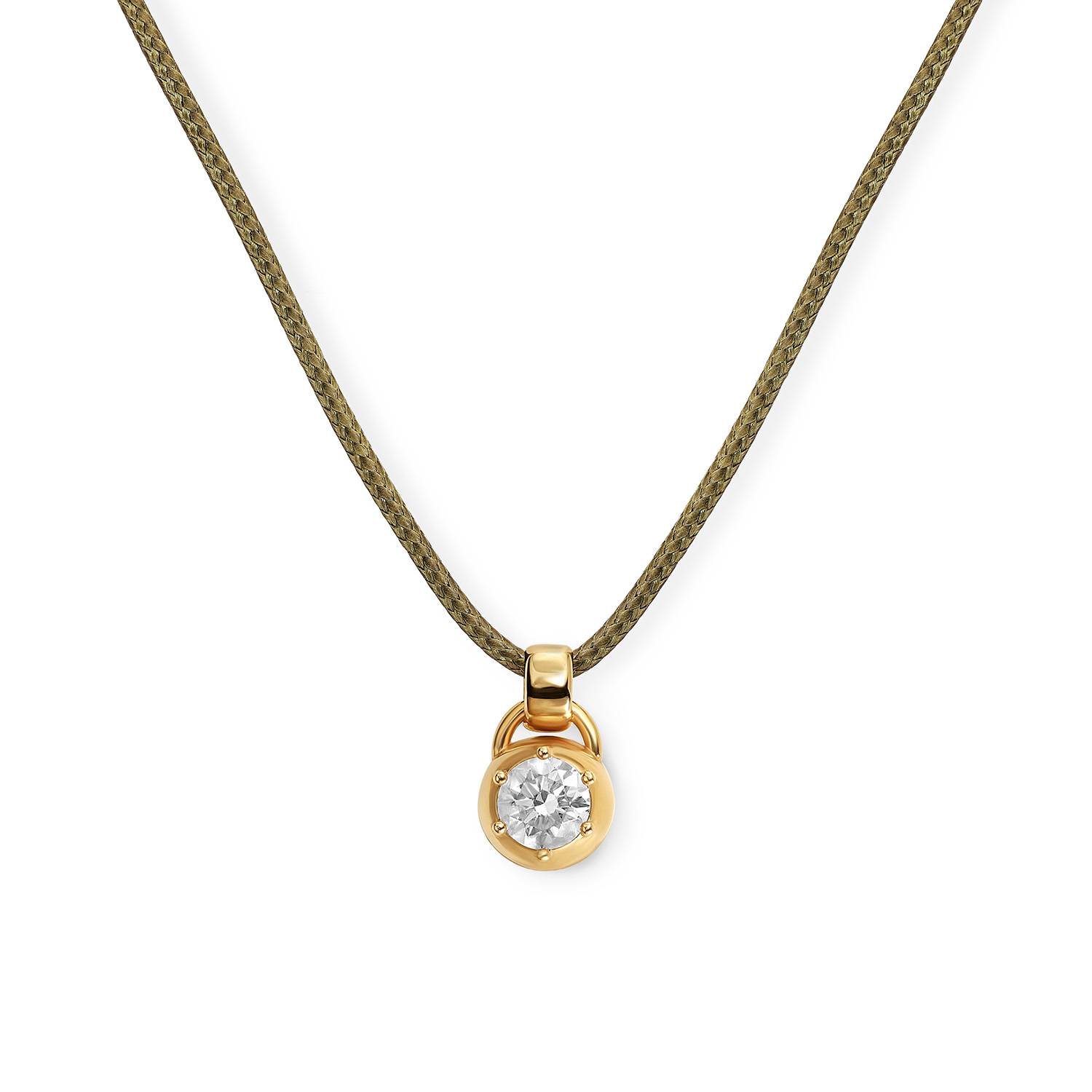 No. 2 Round 1.0CT Diamond Necklace in Gold on an Adjustable Olive Green Cord-4 product photo