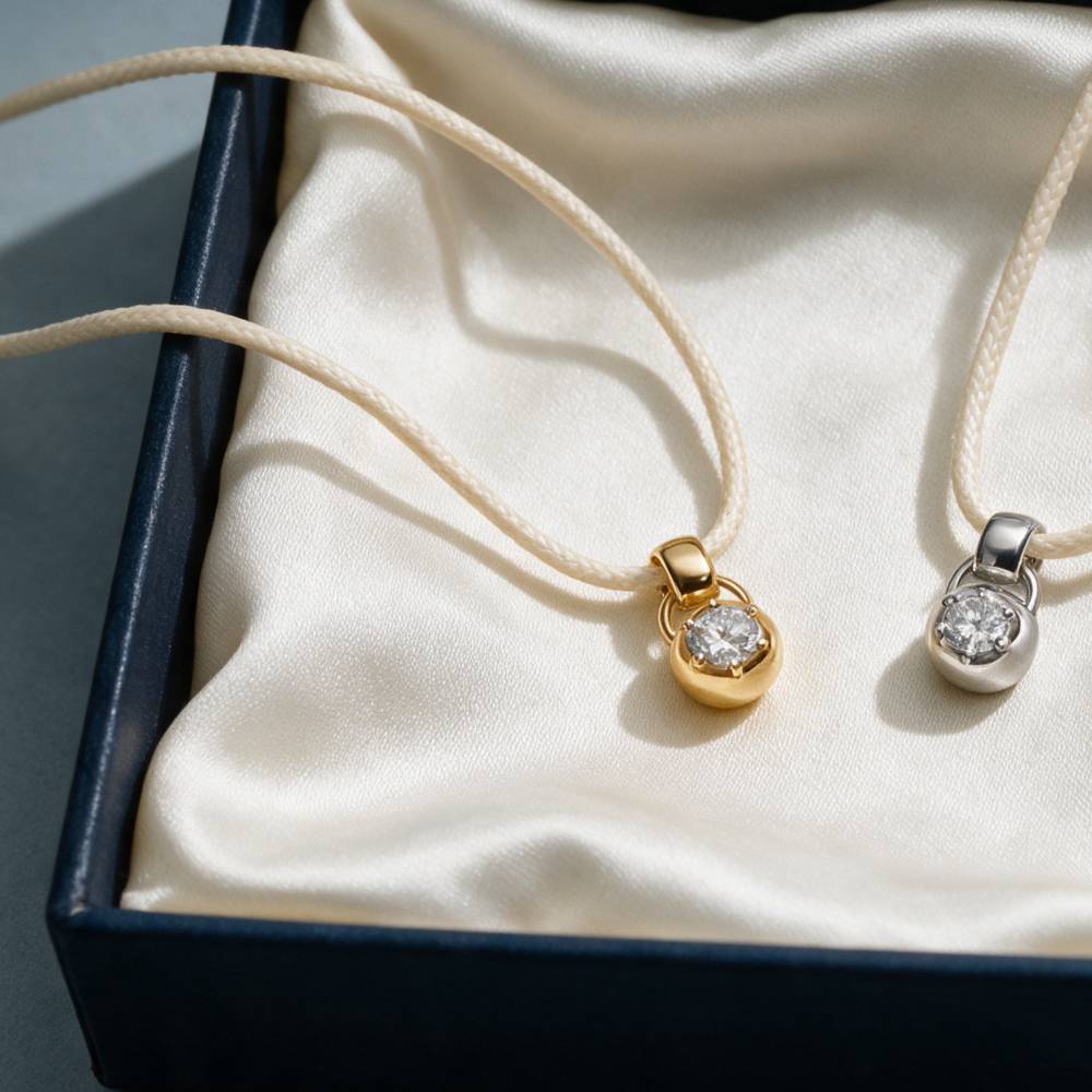 No. 2 Round 1.0CT Diamond Necklace in Gold with Butter Yellow Cord-1 product photo
