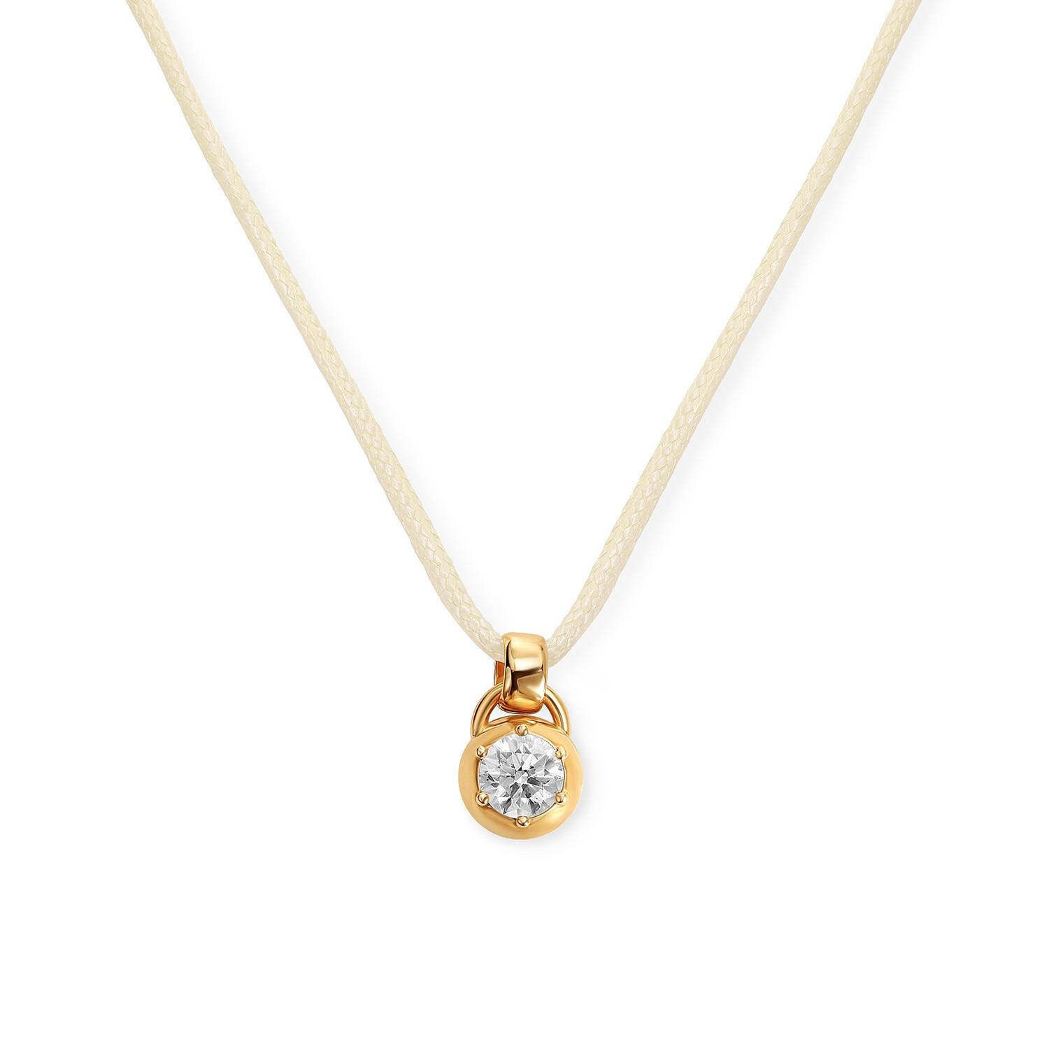 No. 2 Round 1.0CT Diamond Necklace in Gold with Butter Yellow Cord-4 product photo