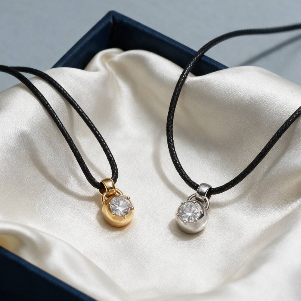 No. 2 Round 1.0CT Diamond Necklace in Silver on an Adjustable Black Cord-3 product photo