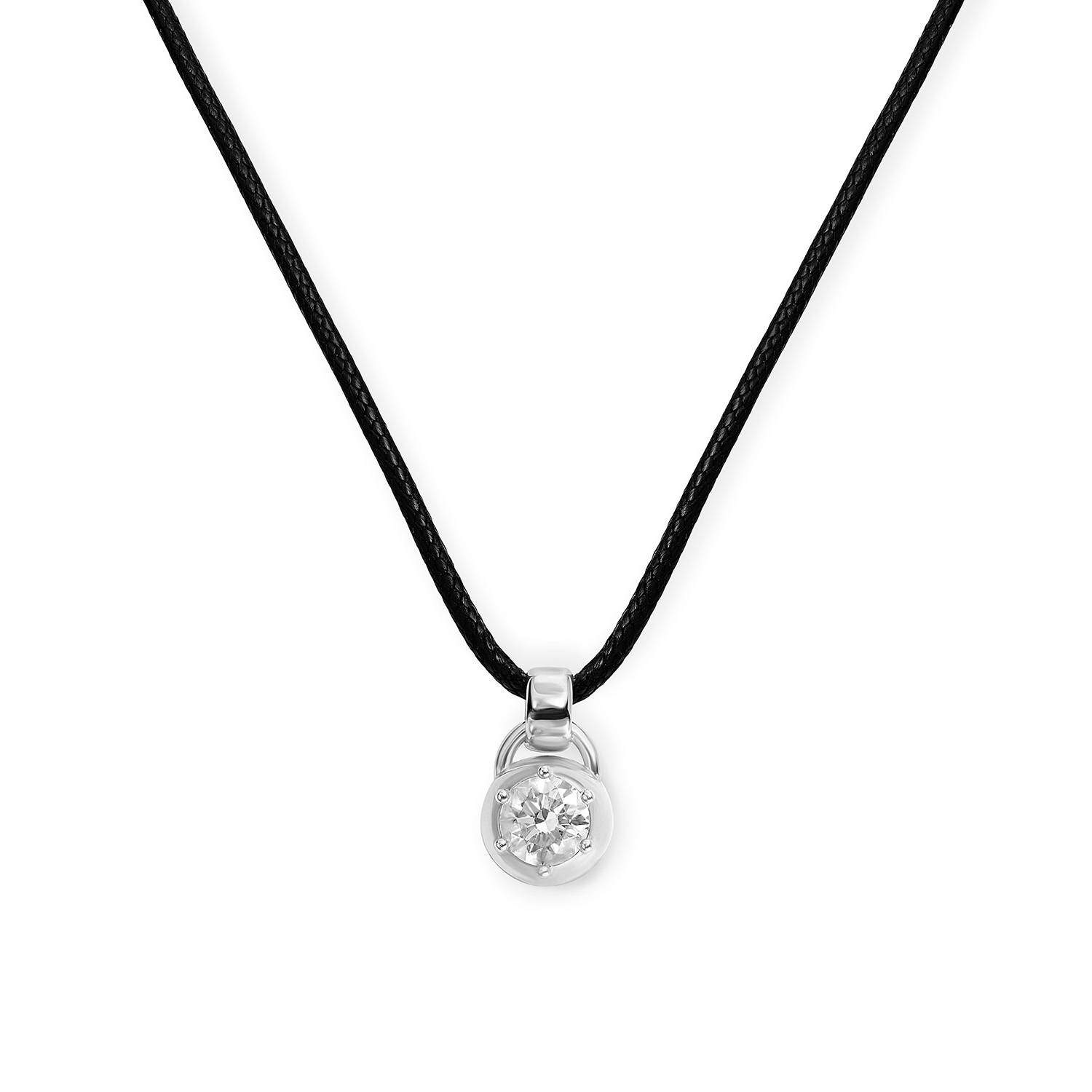 No. 2 Round 1.0CT Diamond Necklace in Silver on an Adjustable Black Cord-4 product photo