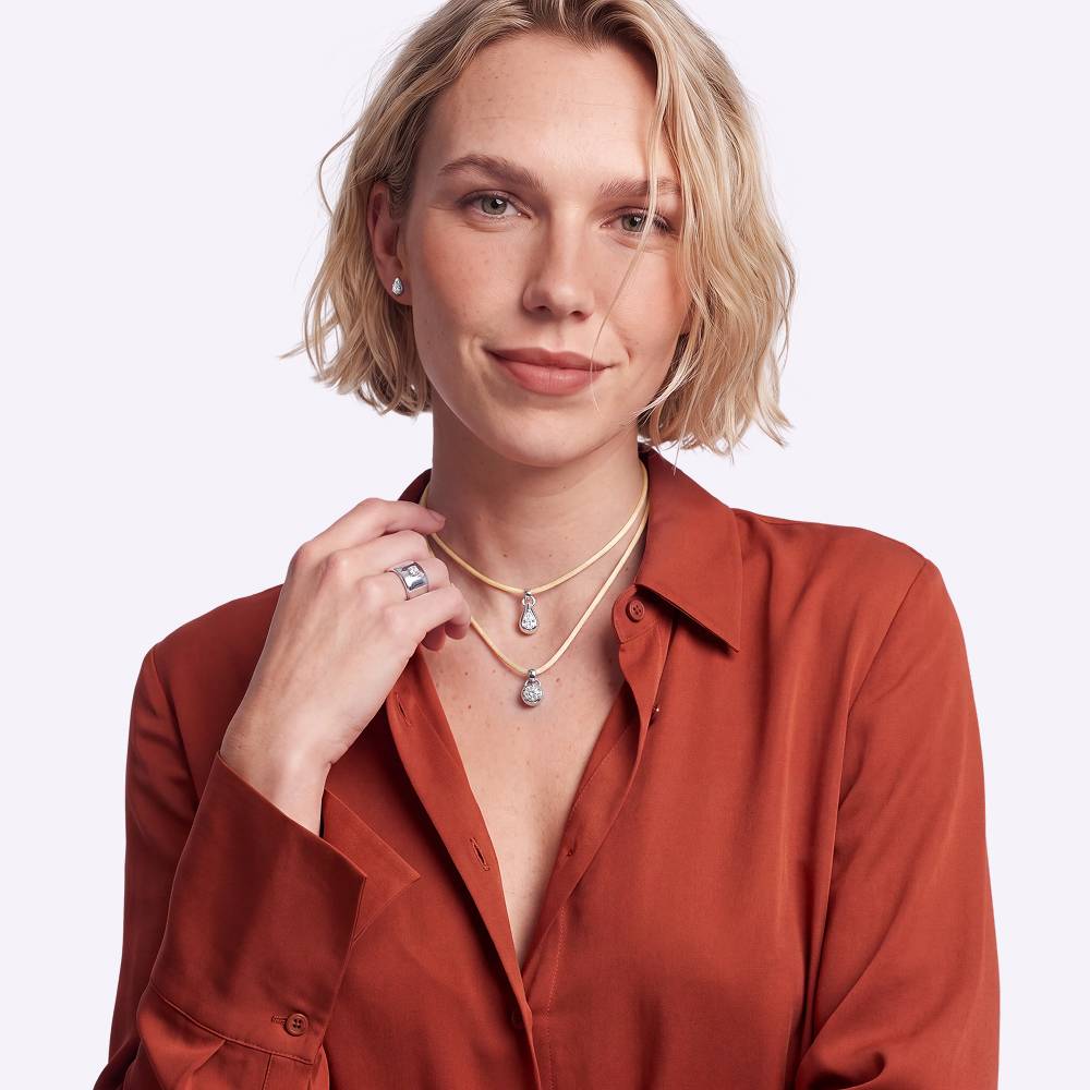 No. 2 Round 1.0CT Diamond Necklace in Silver on an Adjustable Butter Yellow Cord-1 product photo