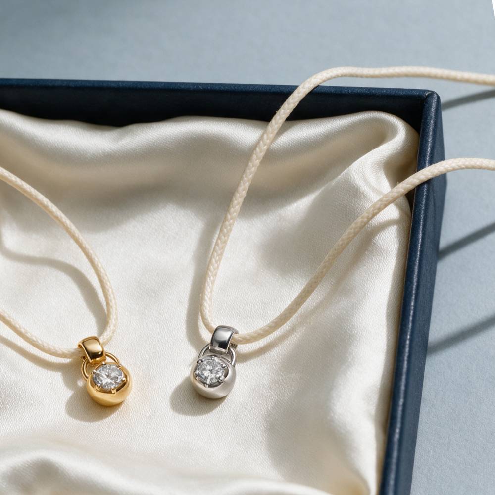 No. 2 Round 1.0CT Diamond Necklace in Silver on an Adjustable Butter Yellow Cord-3 product photo
