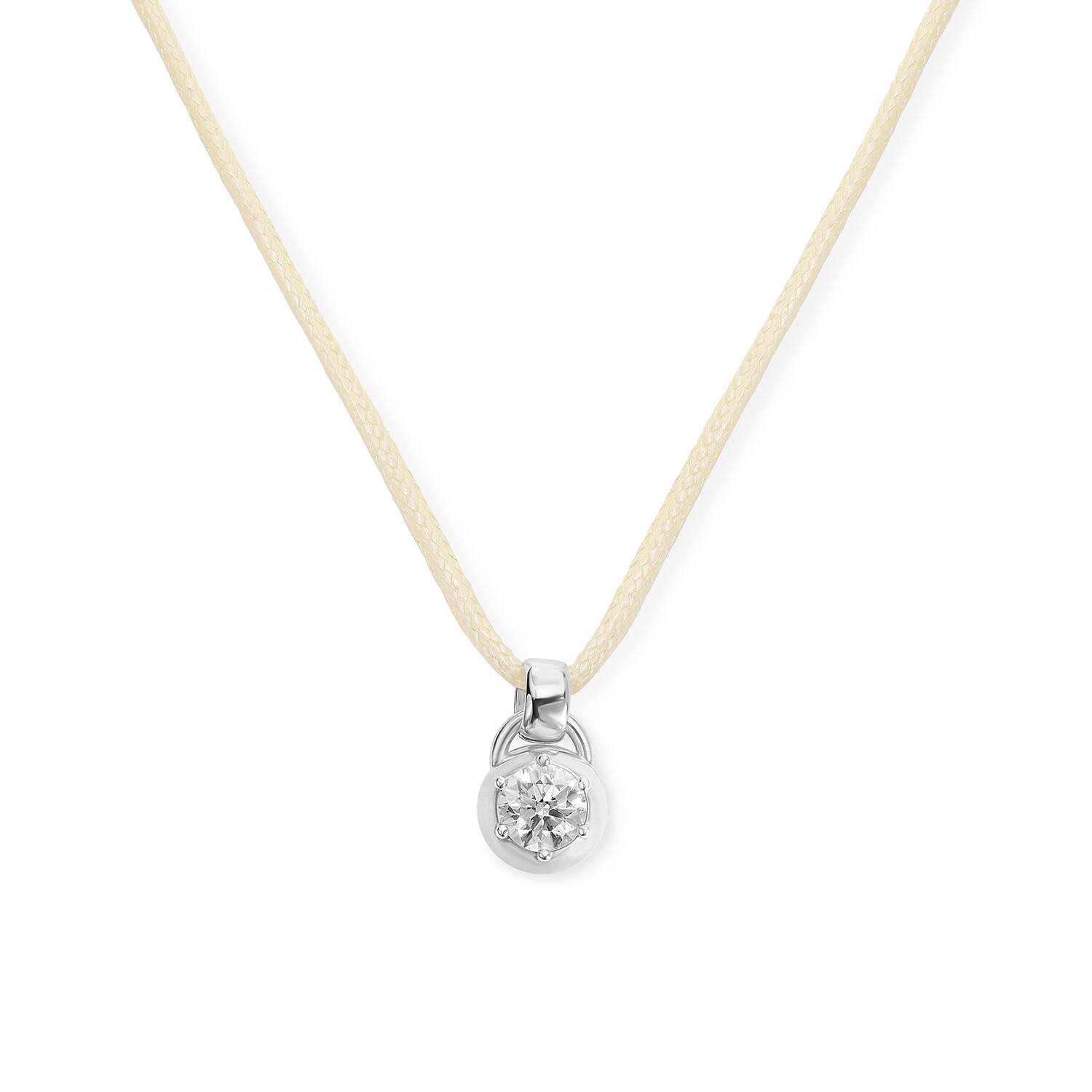 No. 2 Round 1.0CT Diamond Necklace in Silver on an Adjustable Butter Yellow Cord-4 product photo