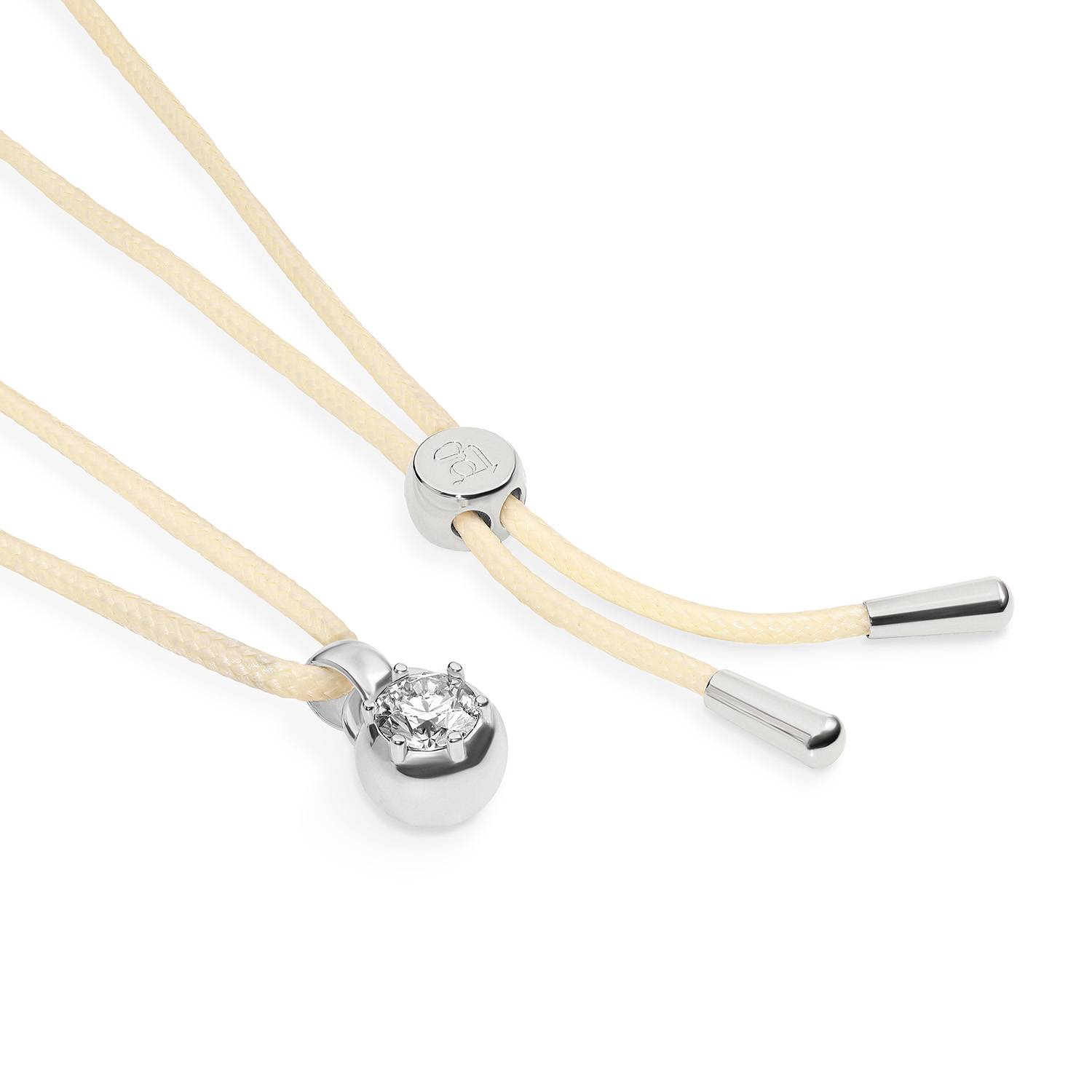 No. 2 Round 1.0CT Diamond Necklace in Silver on an Adjustable Butter Yellow Cord-5 product photo